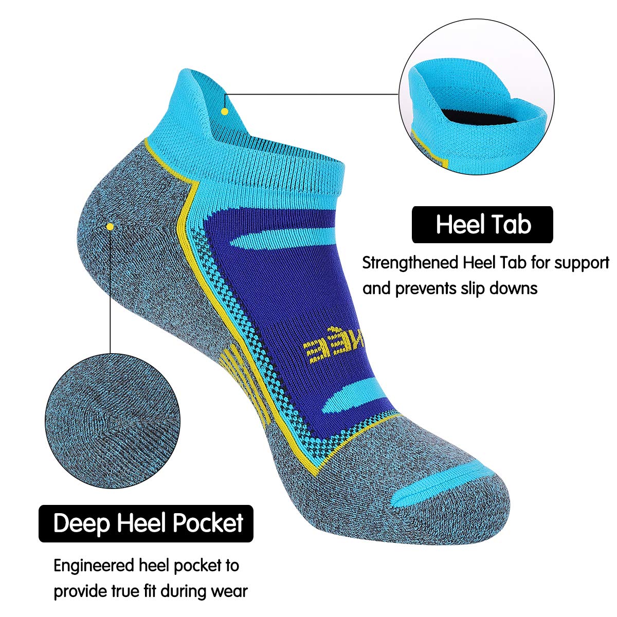 JOYNÉE 6 Pack Men's Running Ankle Socks - Cushioned Low Cut Athletic Sport Socks for Jogging, Gym & Everyday Wear