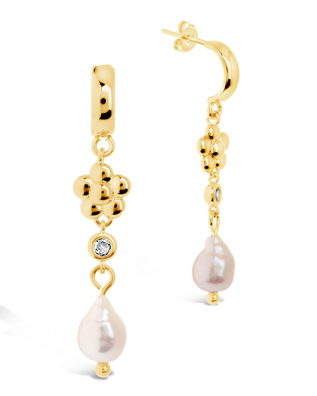 June CZ Flower & Pearl Hoop Earrings for Women - Elegant Cubic Zirconia & Pearl Dangle Earrings - Perfect for Weddings, Parties & Special Occasions