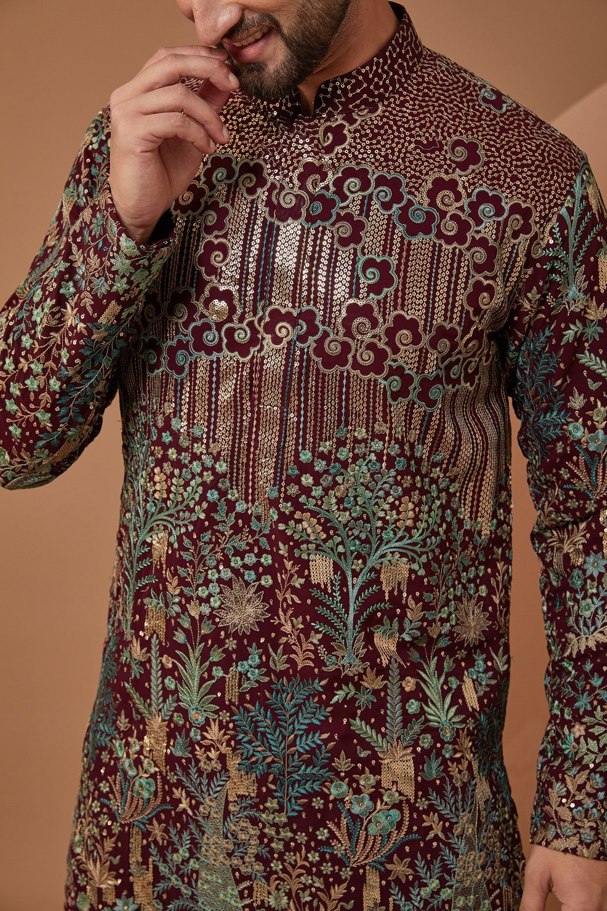 Exquisite Black Floral Kurta with Green & Gold Embroidery - Elegant Indian Ethnic Wear for Women | Perfect for Festivals, Weddings & Special Occasions