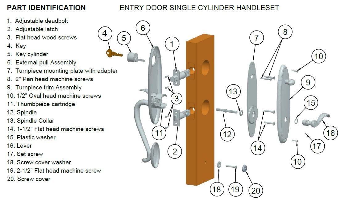Rockwell Security Premium 200 Series Single Cylinder Handleset - Brushed Nickel Finish Door Handle for Home & Office Security - Perfect for Front Doors, Back Doors, and Interior Rooms