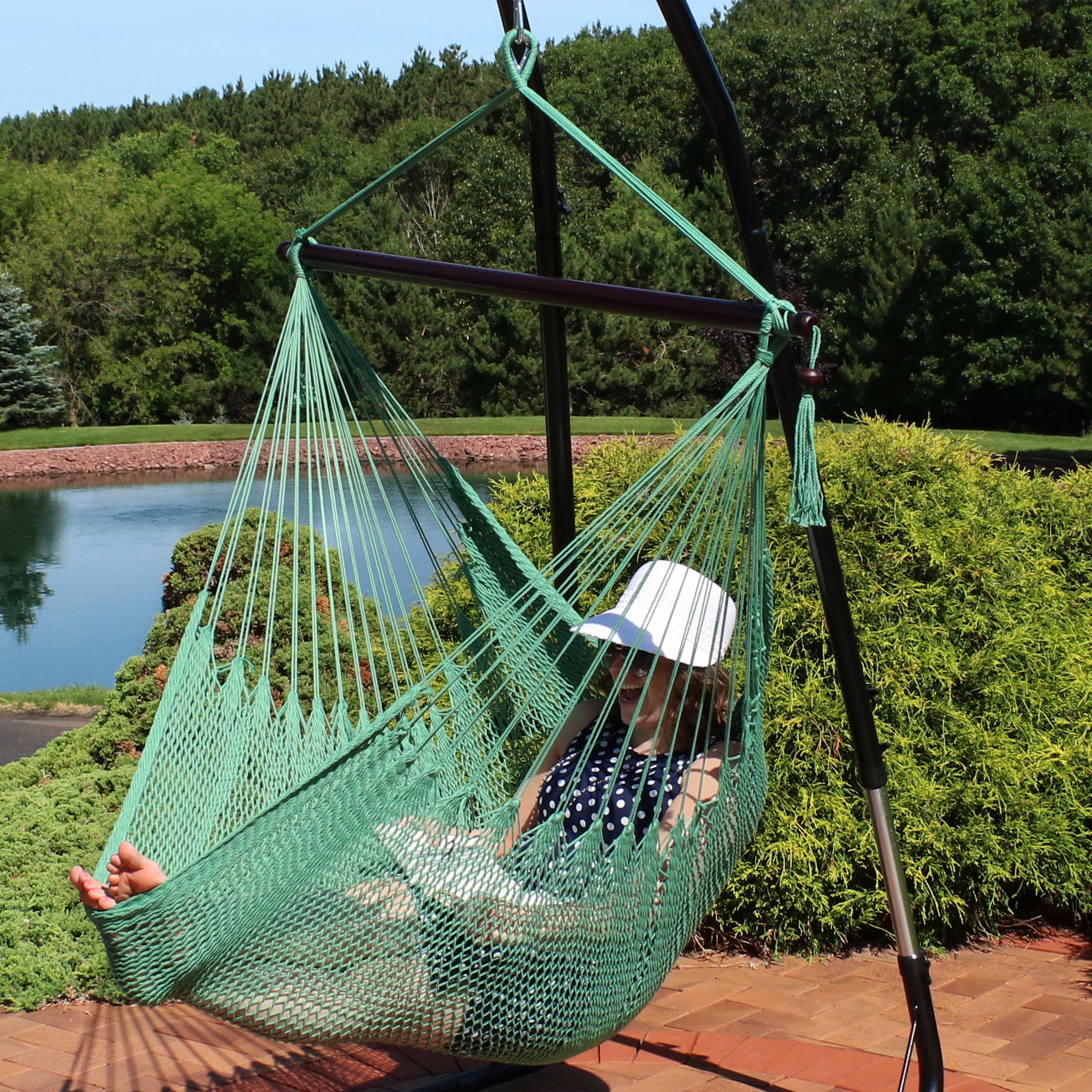 Sunnydaze Extra Large Hanging Caribbean Hammock Chair - Durable Outdoor Swing for Patio, Garden, Backyard & Poolside Relaxation