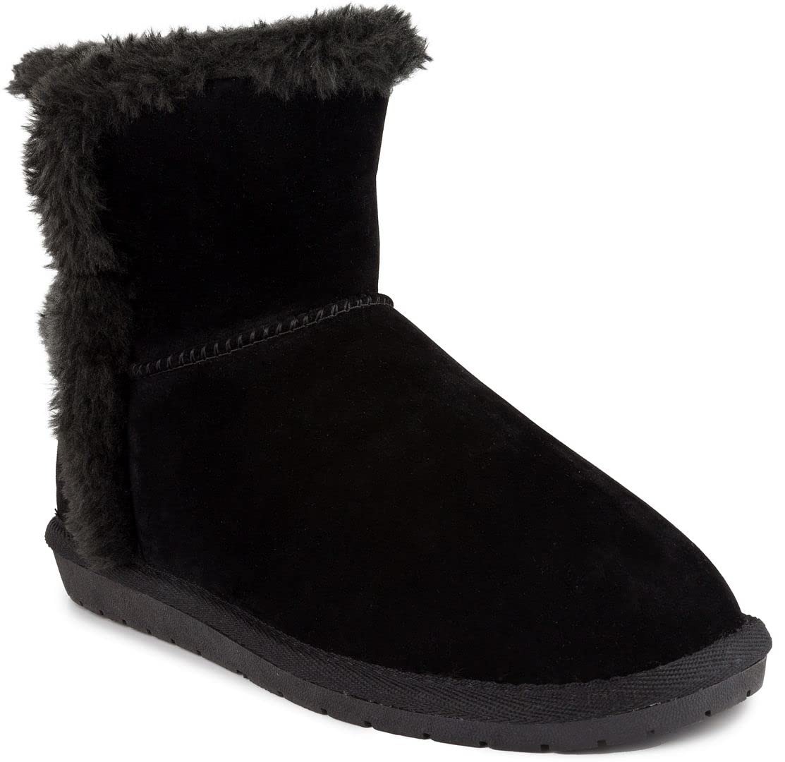 Women's Sugar Poppy Faux Suede Winter Snow Boots - Black Size 7 Medium (B,M) | Warm Comfortable Booties for Cold Weather, Snow Days & Winter Fashion