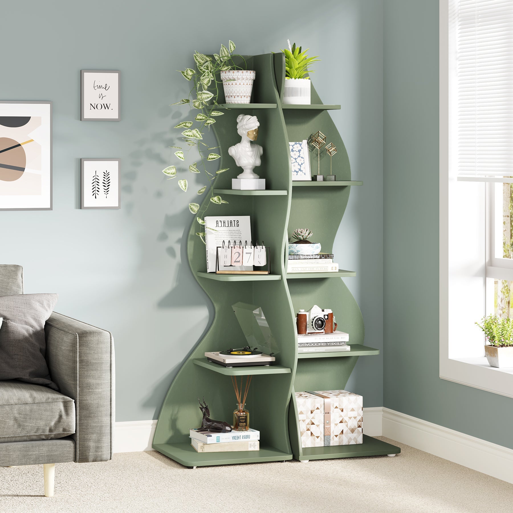 5 Tier Corner Shelf - Modern Wall Mounted Corner Bookshelf for Living Room, Bedroom, Office | Space Saving Storage Solution for Books, Plants & Decor