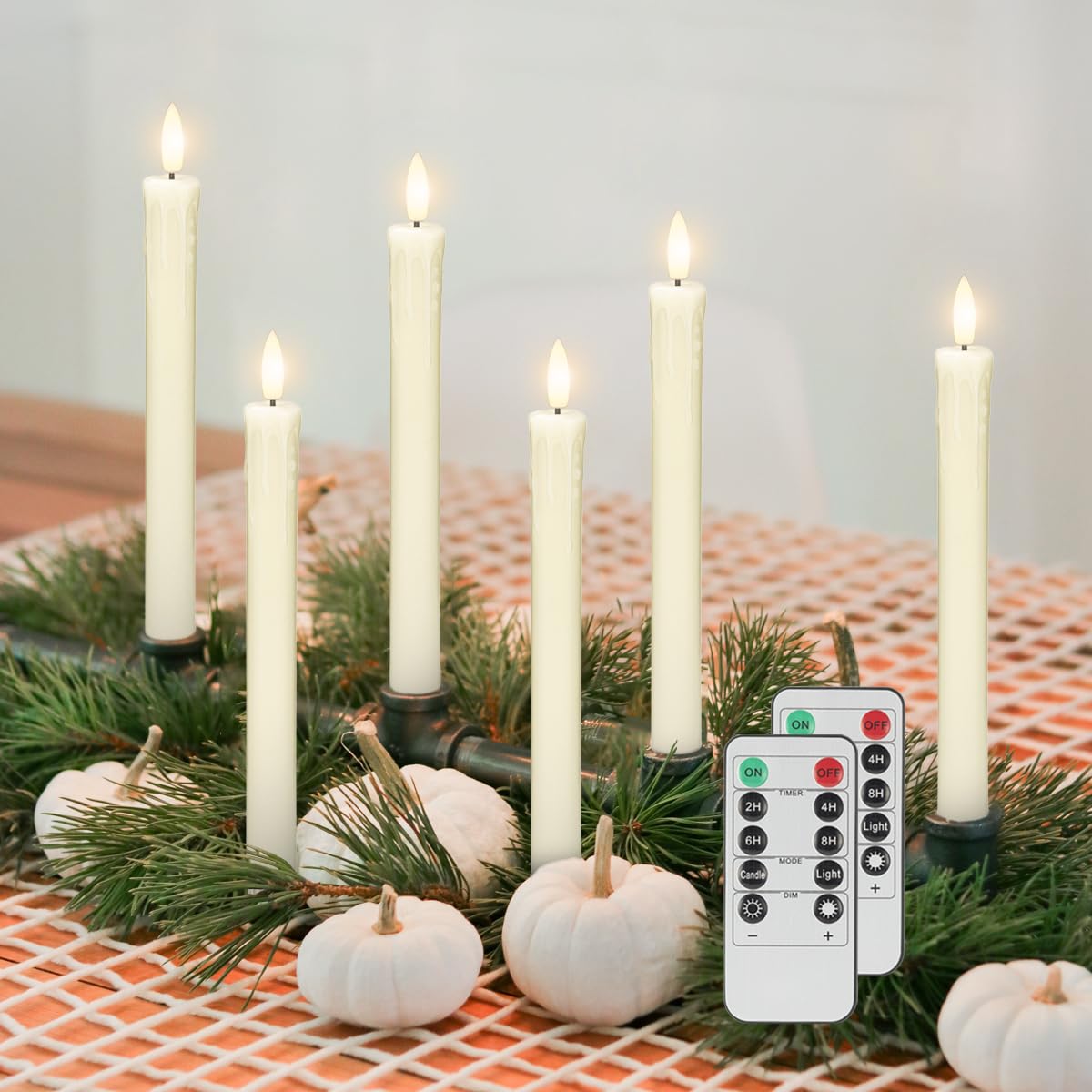 Flameless LED Candles with Timer & Remote - 6 Pack Battery Operated Dripping Wax Electric Candles, Realistic Flickering Fake Candles for Christmas, Wedding, Mother's Day - Ivory - Perfect for Home Decor, Romantic Dinners & Holiday Centerpieces