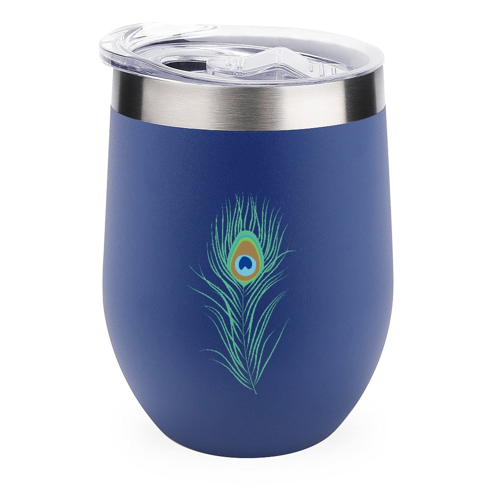Peacock Feather Vacuum Insulated Wine Tumbler - Stainless Steel Travel Cup for Coffee & Wine