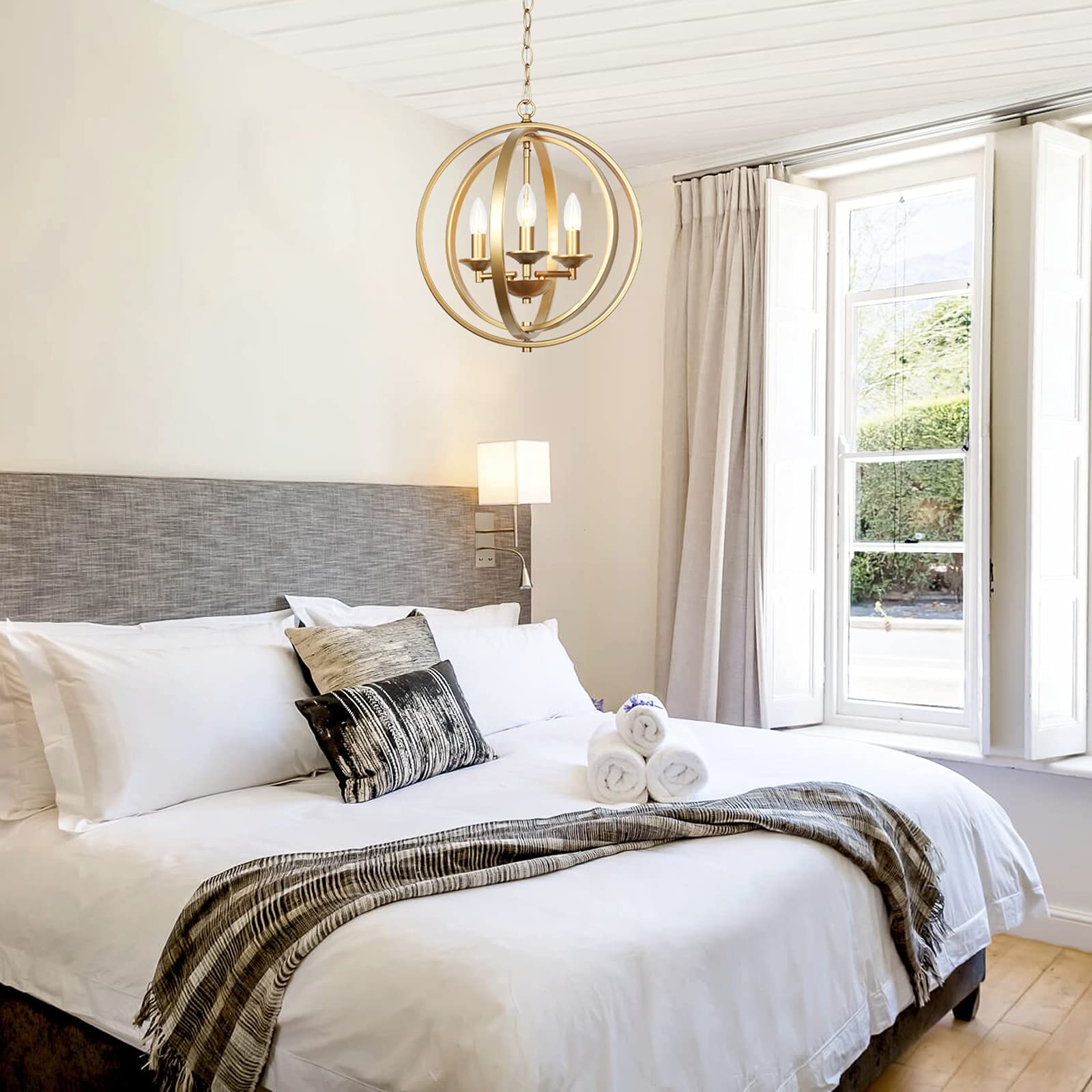 T&A Gold Orb 3-Light Chandelier - Modern Adjustable Globe Pendant Light Fixture with Orbit Rings for Dining Room, Bedroom, Foyer & Living Room | Elegant Ceiling Lighting for Home Decor & Interior Design