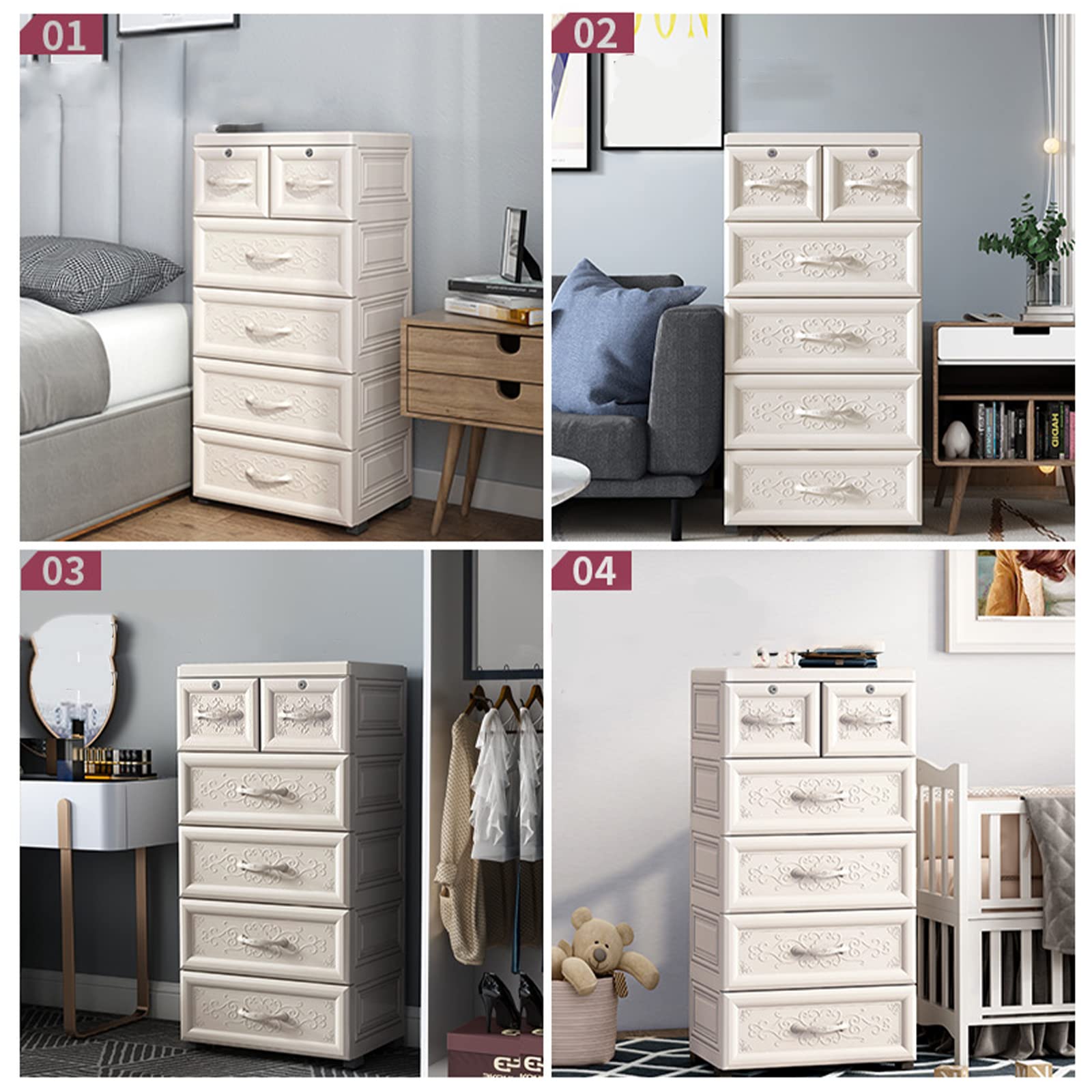 6-Drawer Plastic Storage Dresser Cabinet - Organizer for Clothes, Toys & Bedroom - Heavy Duty 100lbs Capacity with 4 Wheels & 2 Locks - White - Perfect for Closet, Playroom & Home Organization