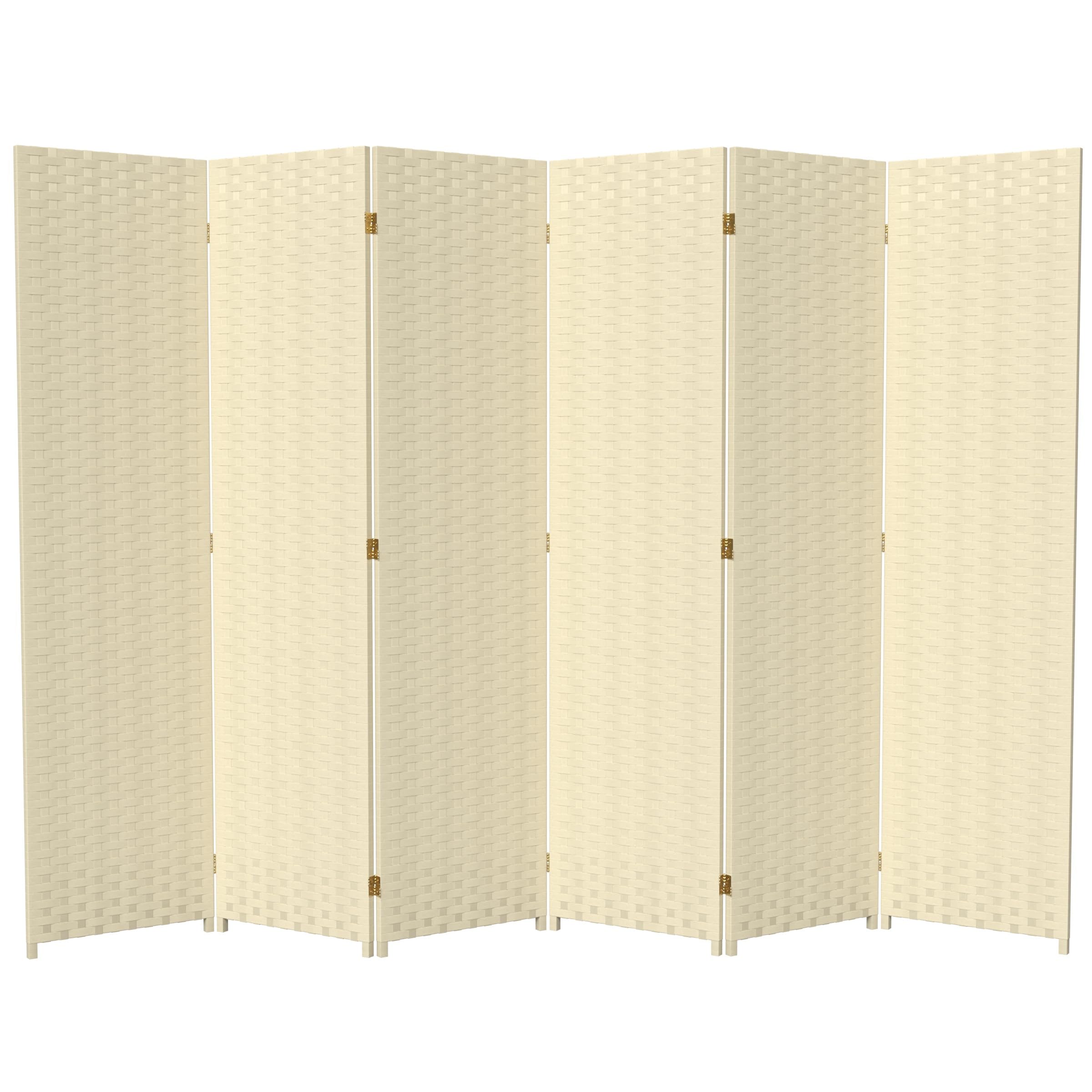 6 ft. Tall Woven Fiber Red Lantern Room Divider - 6 Panel Cream Folding Screen for Home Decor, Office Partition & Asian-Themed Events