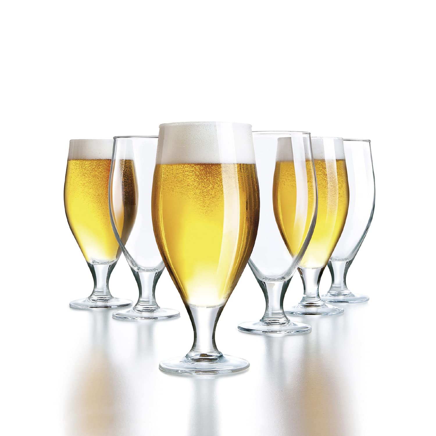 Premium 17.6oz (500ml) Stemmed Beer Glasses Set of 6 - Elegant Lager & Craft Beer Glasses for Home Bar, Restaurant & Party Use - Durable 50cl Pokal Glasses for American & European Beers
