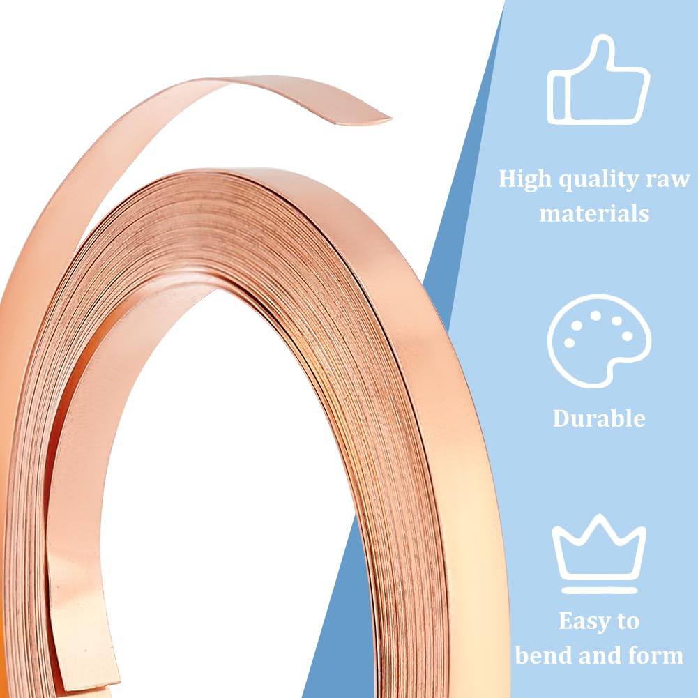 BENECREAT 19.7 Ft Flat Copper Wire for Jewelry Making - 5mm Wide Craft Wire, DIY Bezel Wire, Jewelry Wrapping Supplies - Perfect for Handmade Rings, Bracelets, Necklaces & Metal Craft Projects