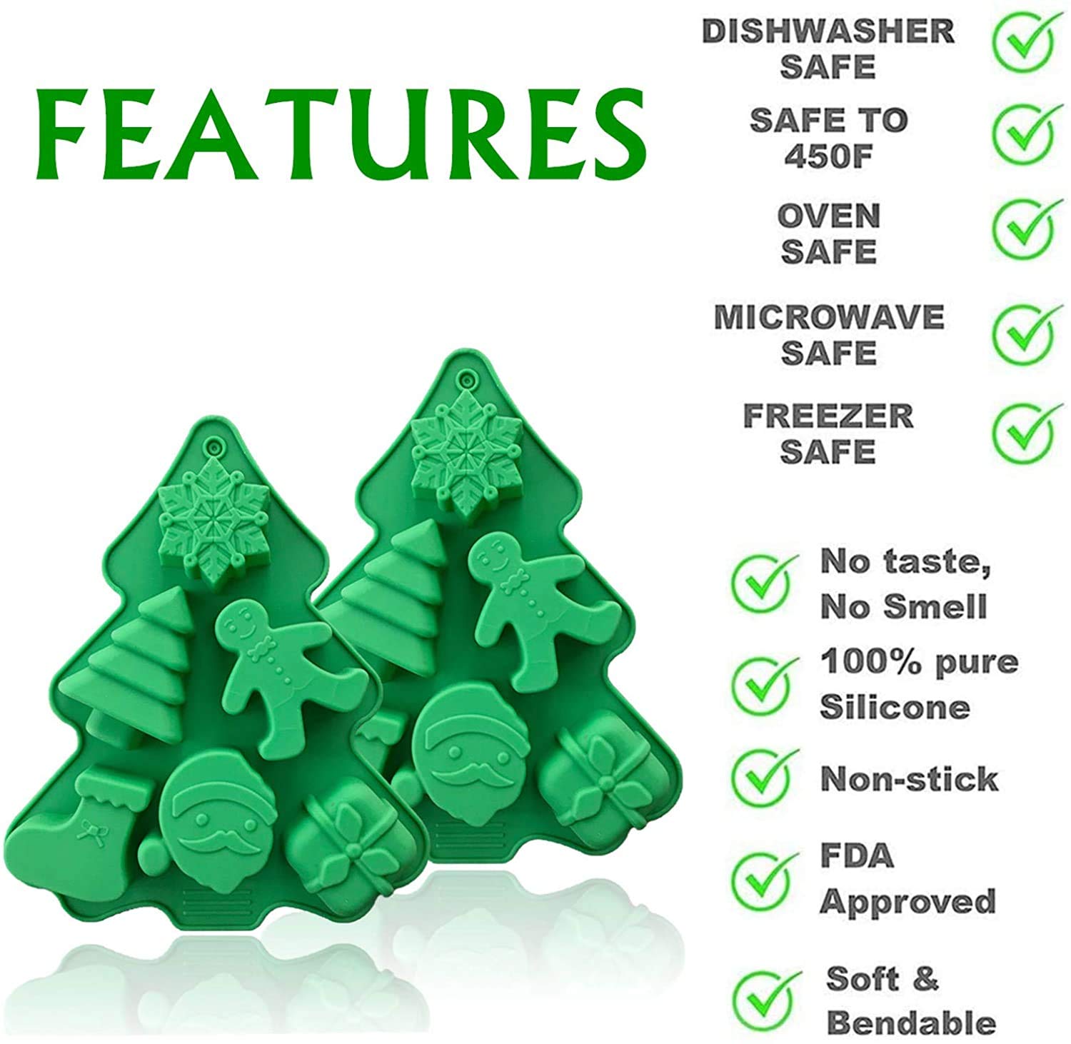 2-Pack Christmas Tree Silicone Baking Molds - 6 Cavity Holiday Cookie, Candy & Chocolate Molds for Festive Baking - Perfect for Christmas Cookies, DIY Gifts & Holiday Dessert Decorating