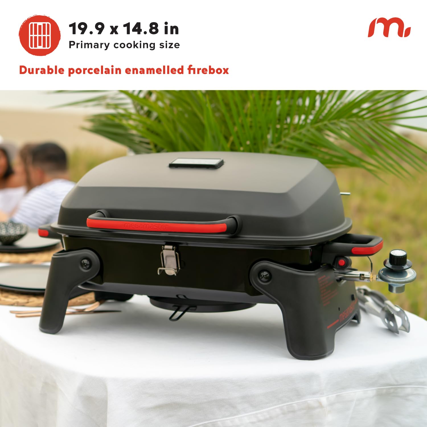 820-0065C Portable Gas Grill - 1 Burner Camping Stove for Outdoor Cooking, BBQ, Picnics & Tailgating | Compact Design with Foldable Legs (Red & Black) | Perfect for Backyard, Patio, Garden & RV Trips