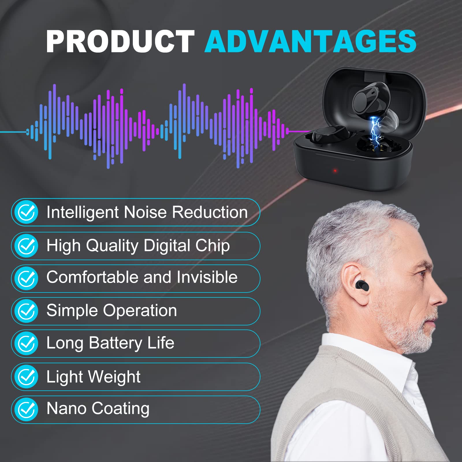 Rechargeable Digital Hearing Aids with Noise Canceling for Seniors & Adults - Portable Invisible Hearing Amplifier Set with Charging Case | Perfect for TV Watching, Conversations & Outdoor Activities