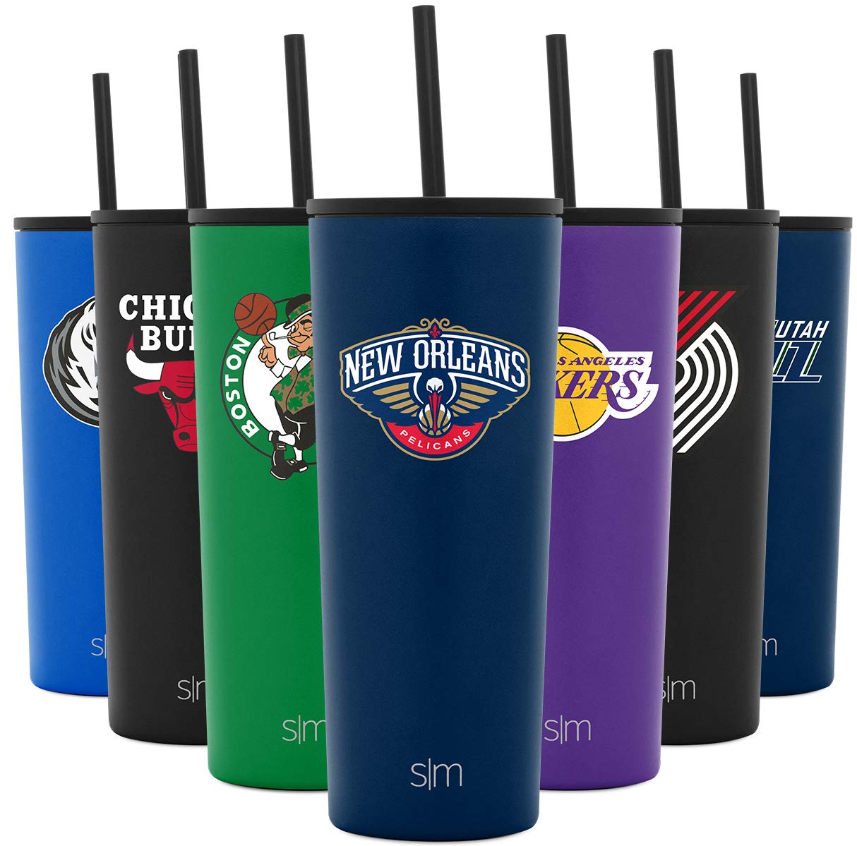 Simple Modern NBA 24oz Stainless Steel Tumbler with Straw & Flip Lid - Insulated Travel Mug for Hot & Cold Drinks - Perfect for Basketball Fans, Office, Gym & Outdoor Activities