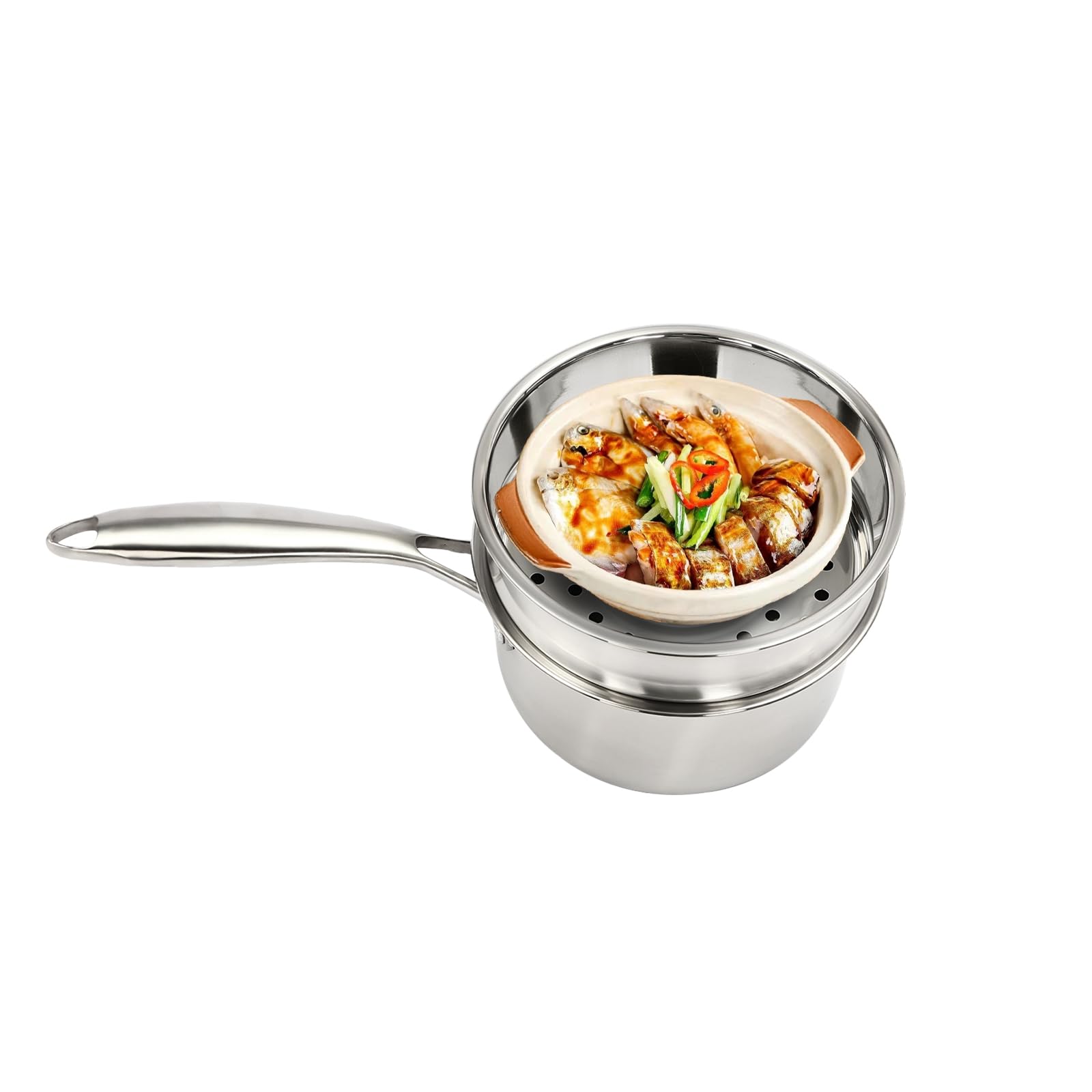 Premium 304 Stainless Steel Steamer Pot - 2 Tier Stackable Steaming Cookware with Heat-Resistant Handles for Dumplings, Vegetables & Seafood | Perfect for Asian Cooking, Meal Prep & Healthy Eating