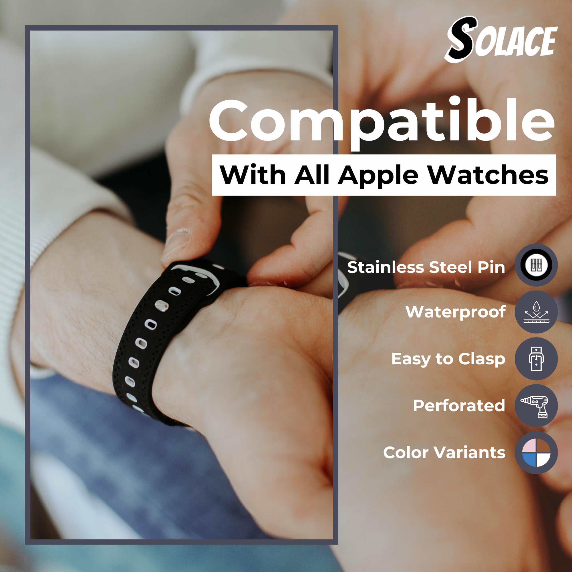Solace Band Geo Soft Silicone Breathable Sport Watch Band for Apple Watch 38mm 40mm 41mm 42mm 44mm 45mm - Compatible with iWatch SE Series 7/6/5/4/3/2/1 - Replacement Wristband for Men & Women - Perfect for Running, Gym & Daily Wear