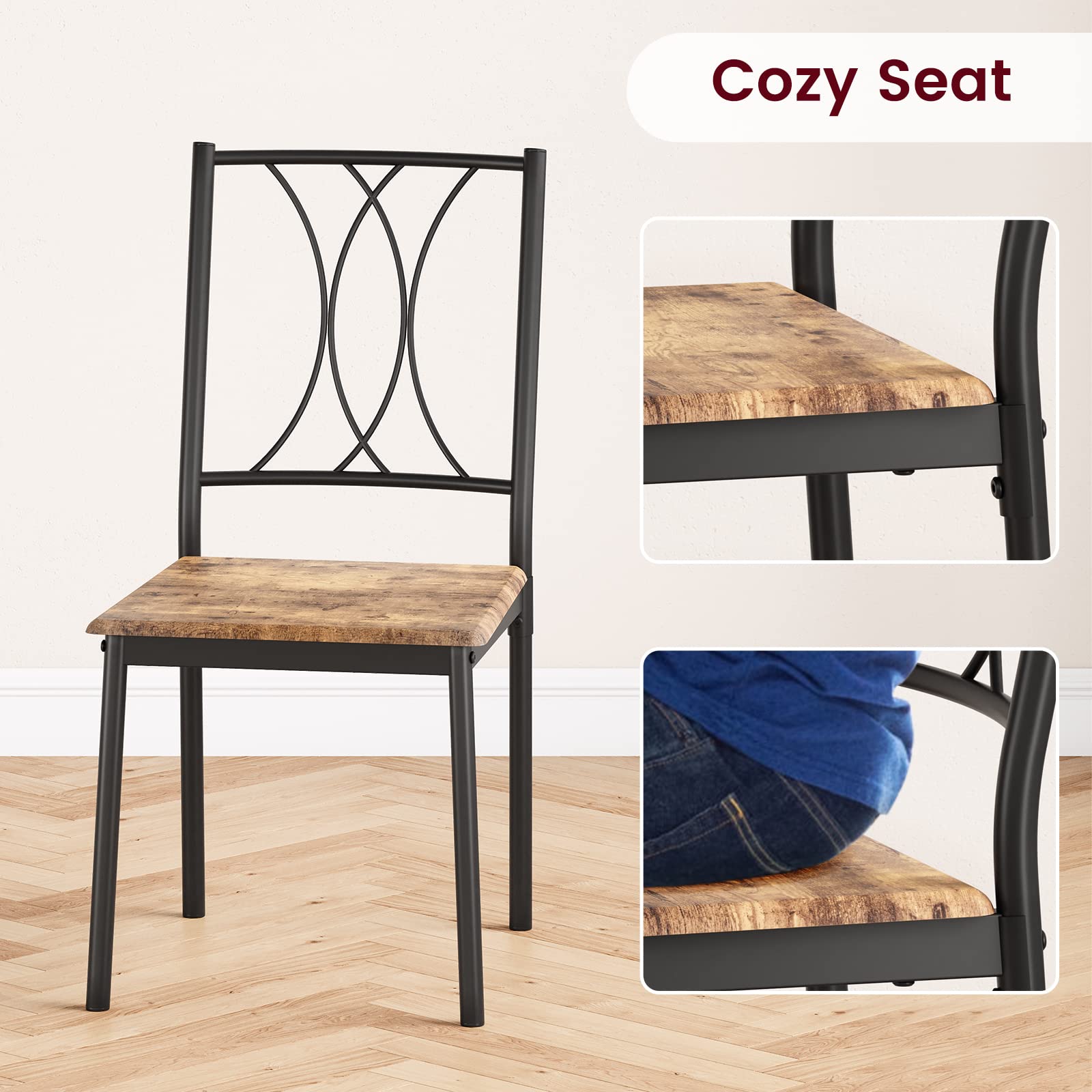 CABIHOME 4-Piece Retro Brown Dining Table Set with 4 Chairs - Compact Rectangular Kitchen Table for Small Spaces, Apartments & Dining Rooms | Perfect for Breakfast Nooks, Cozy Meals & Entertaining Guests
