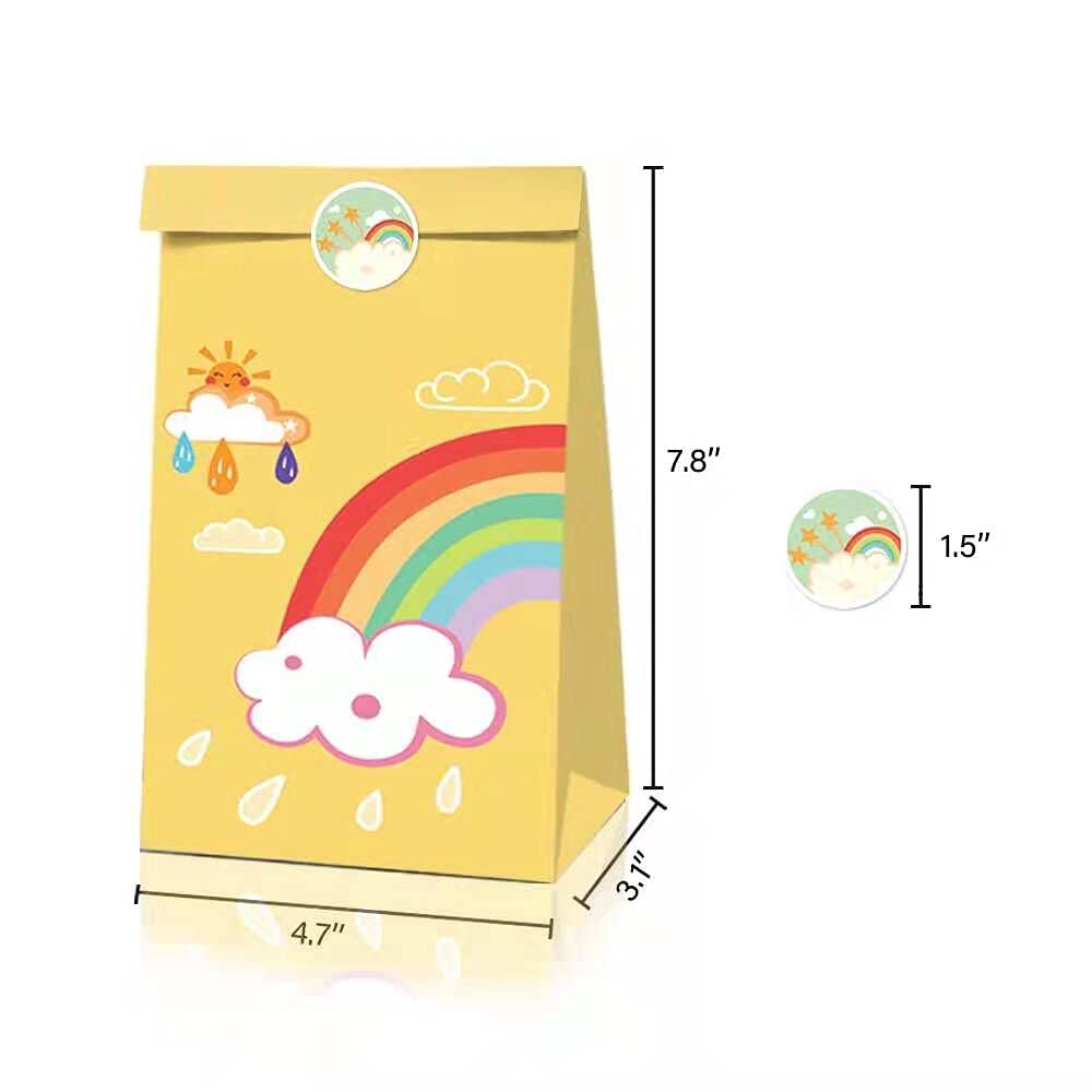 24pcs Rainbow Party Favor Bags with 36pcs Stickers - Colorful Sunshine Cloud Design Gift Bags for Birthday Parties, Baby Showers & Celebrations