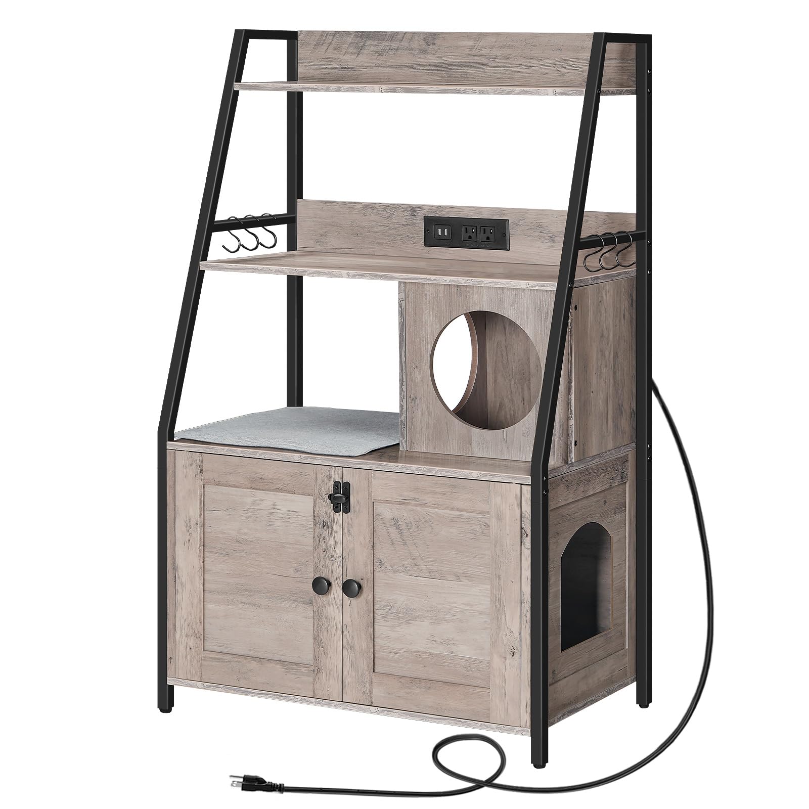 HOOBRO Cat Litter Box Enclosure with 2 Storage Shelves & Charging Station - Hidden Tall Cat Furniture with Plush Mat, Greige BG70UMW01 - Perfect for Small Spaces & Multi-Cat Homes, Stylish Indoor Cat Litter Solution for Apartments
