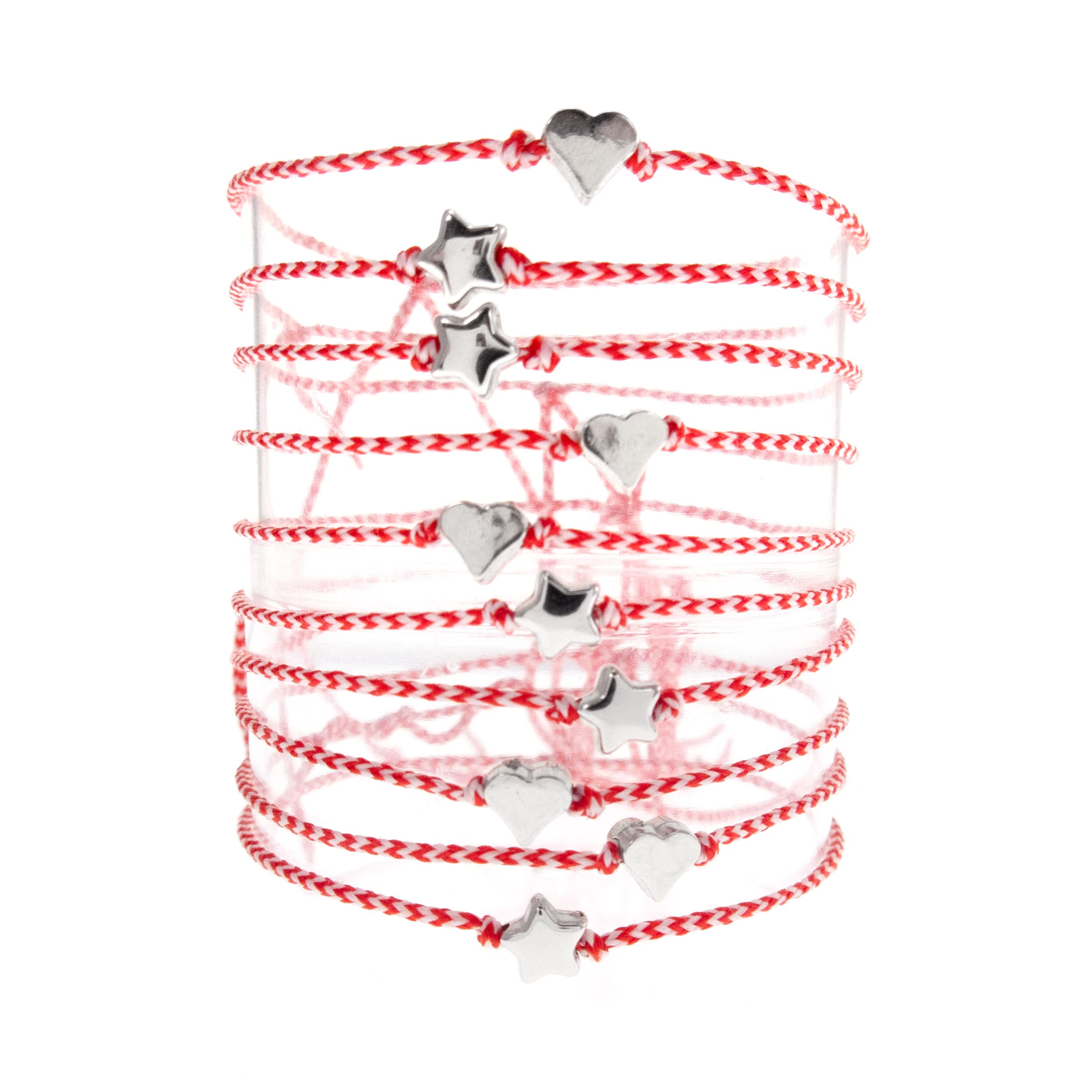 10 Pack Adjustable Zig Zag Friendship Bracelets for Women & Men - Chevron String Bracelets with Cord & Star Charm - Perfect for Gifts, Parties, and Everyday Wear