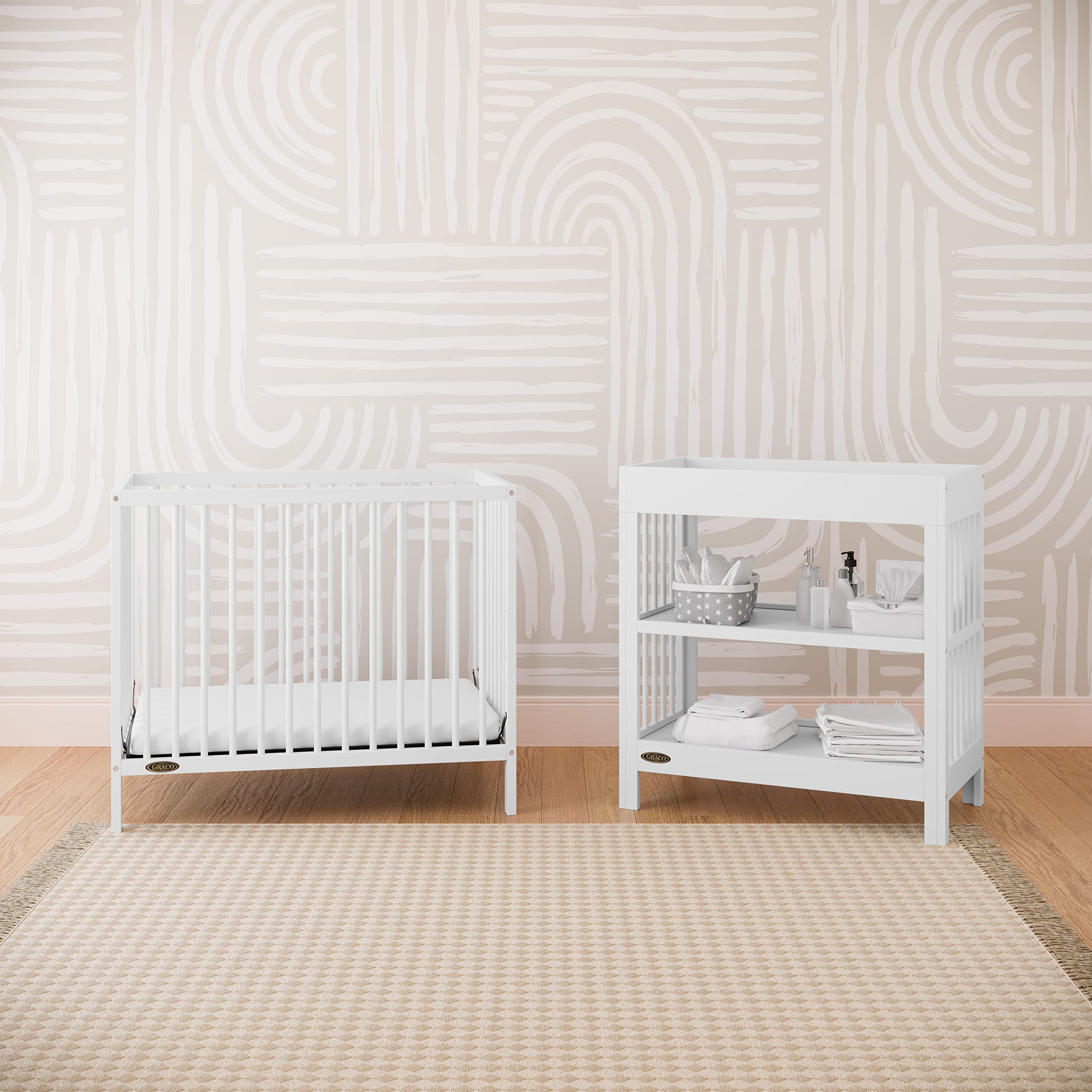 Graco Teddi 4-in-1 Convertible Mini Crib with Waterproof Mattress - GREENGUARD Gold Certified, 2.75