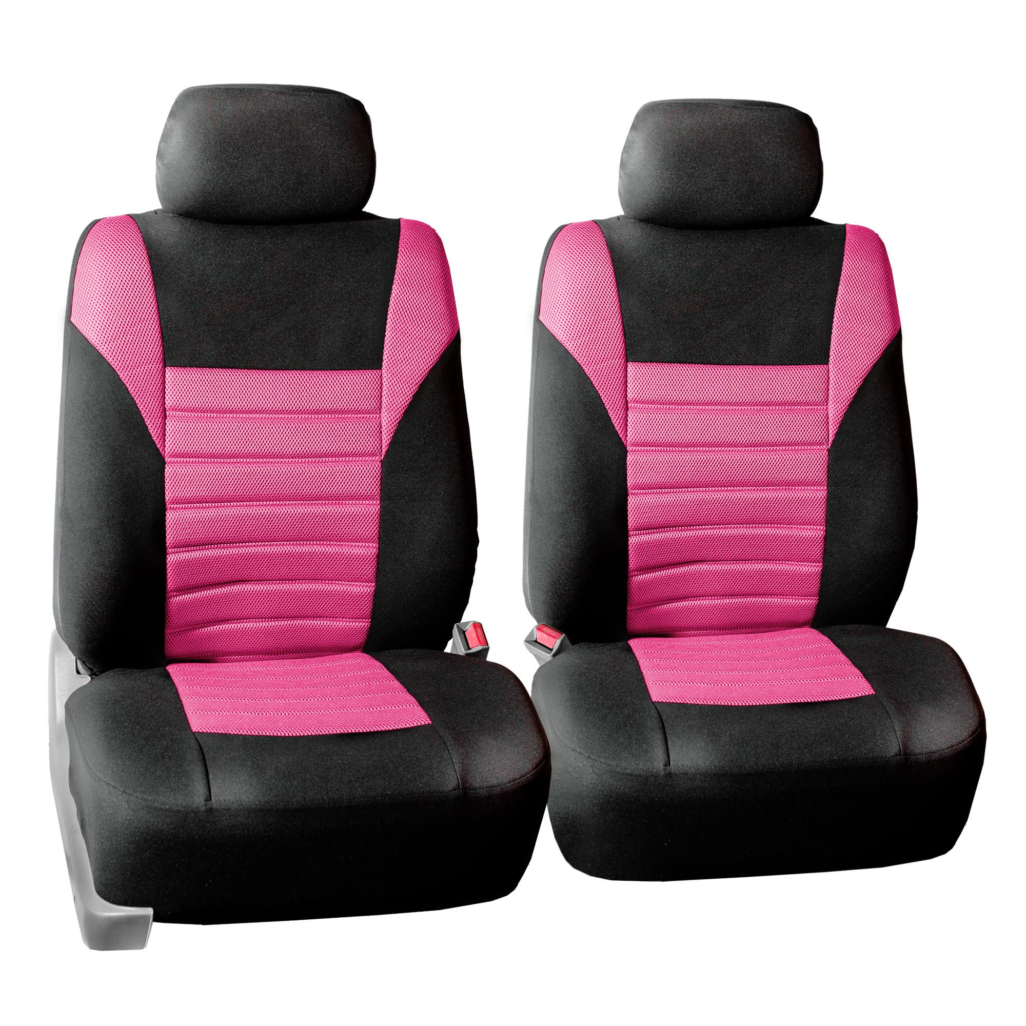 **TLH 3D Air Mesh Fabric Front Seat Covers - Breathable & Universal Fit, Removable Headrests & Airbag Compatible, Includes Steering Wheel Cover & Seat Belt Pads (Pink Combo) – Perfect for Cars, SUVs & Trucks**