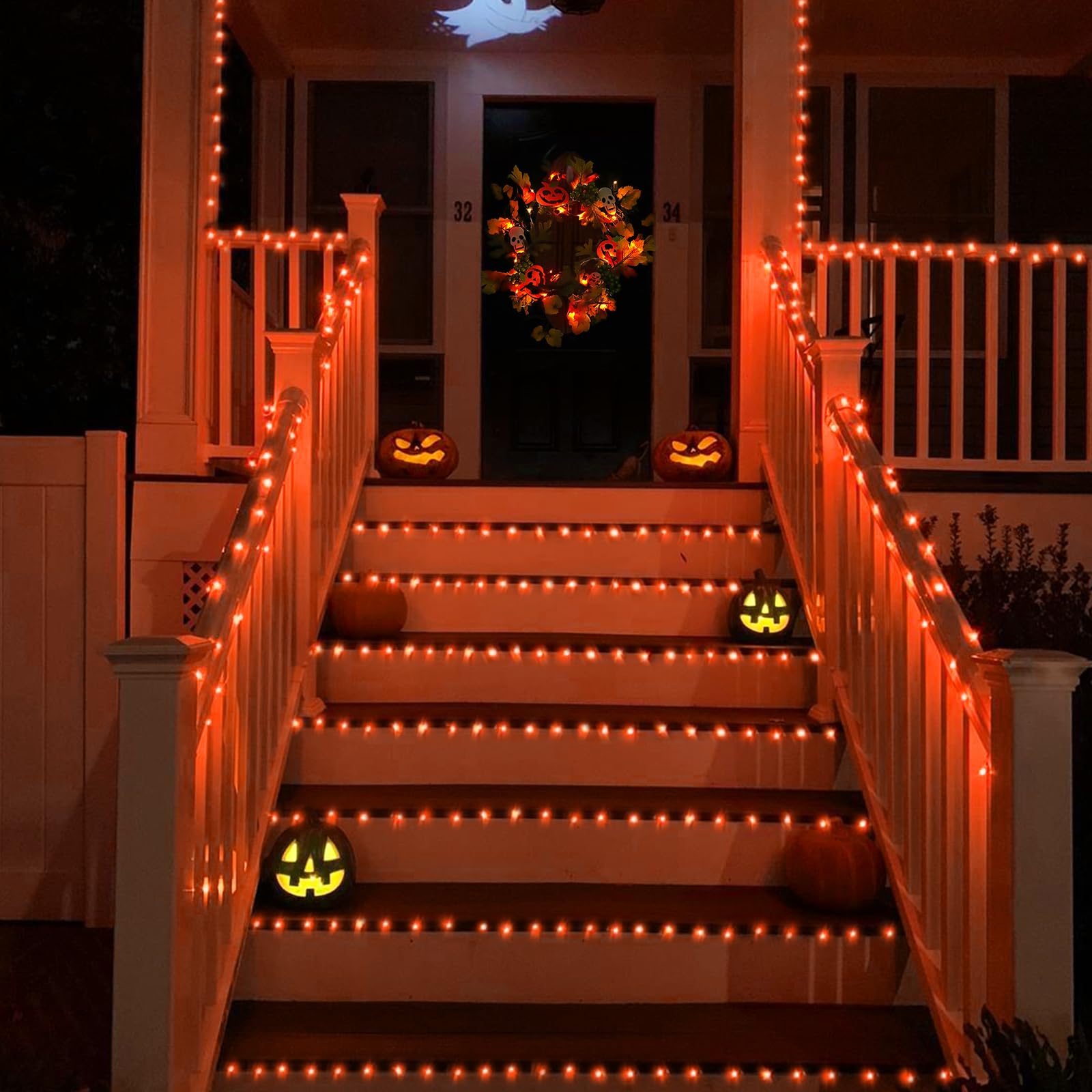YEGUO 4 Pack Orange Solar Halloween Lights Outdoor Waterproof - 33ft 100 LED Solar Fairy Lights with 8 Modes | Perfect for Halloween Decorations, Garden, Patio, and Party Lighting
