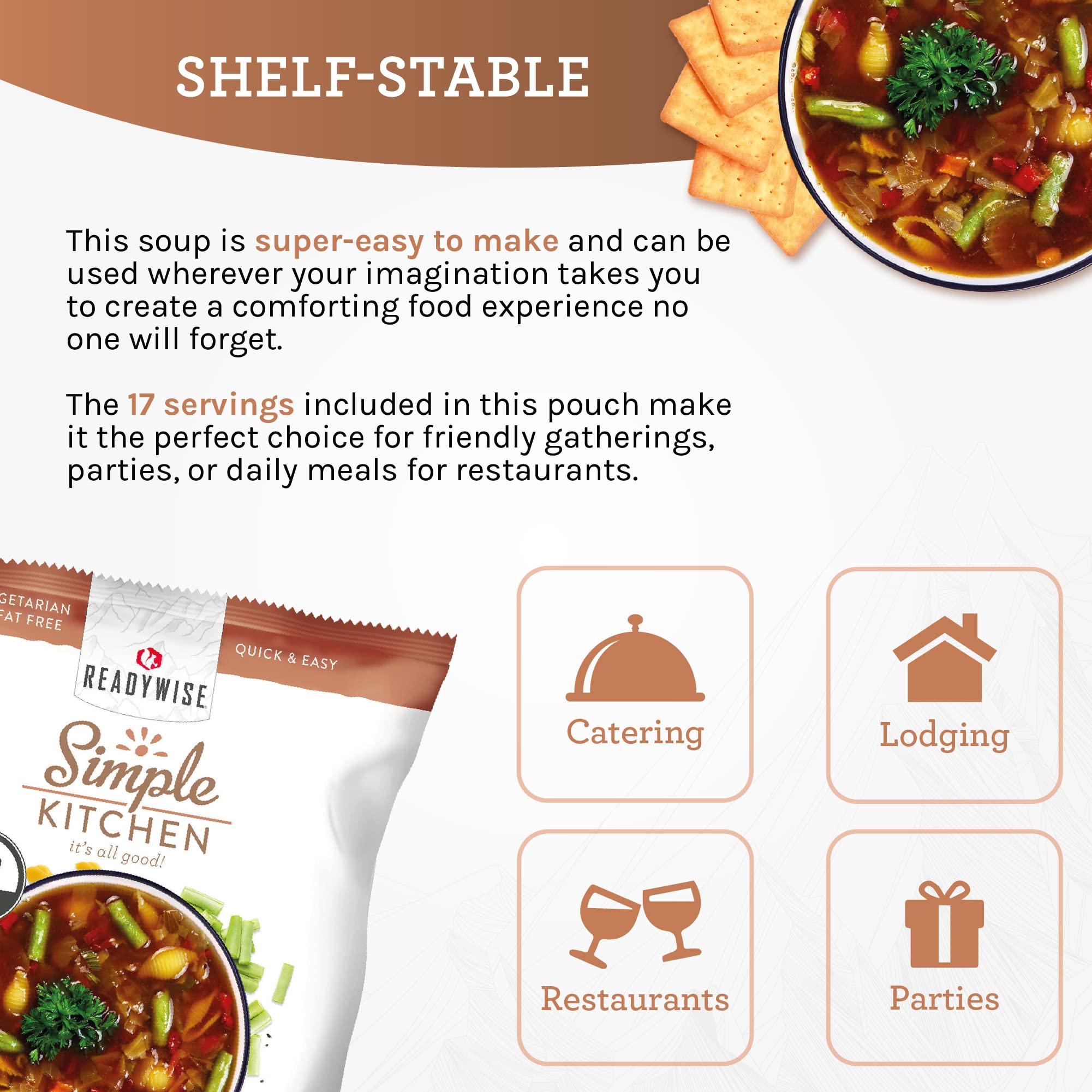 ReadyWise Minestrone Soup Mix - 17 Servings | Vegetarian Emergency Food Supply for Camping, Hiking & Survival | Long Shelf Life MRE Meal | Perfect for Outdoor Adventures & Daily Use