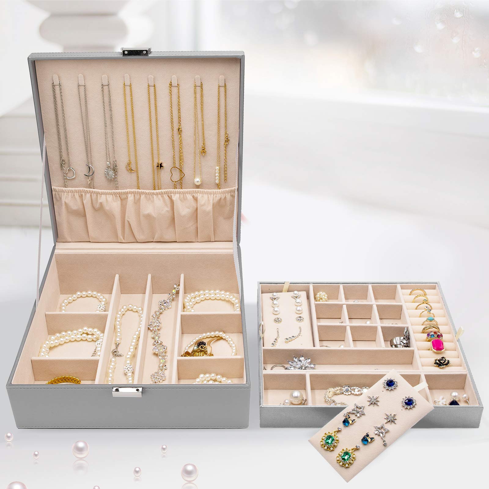 ProCase 6-Layer Large Jewelry Organizer Box for Women - Elegant Storage Case for Necklaces, Rings, Earrings & Bracelets - Perfect Gift for Girlfriend, Wife, Daughter (Home, Travel, Vanity Organizer)