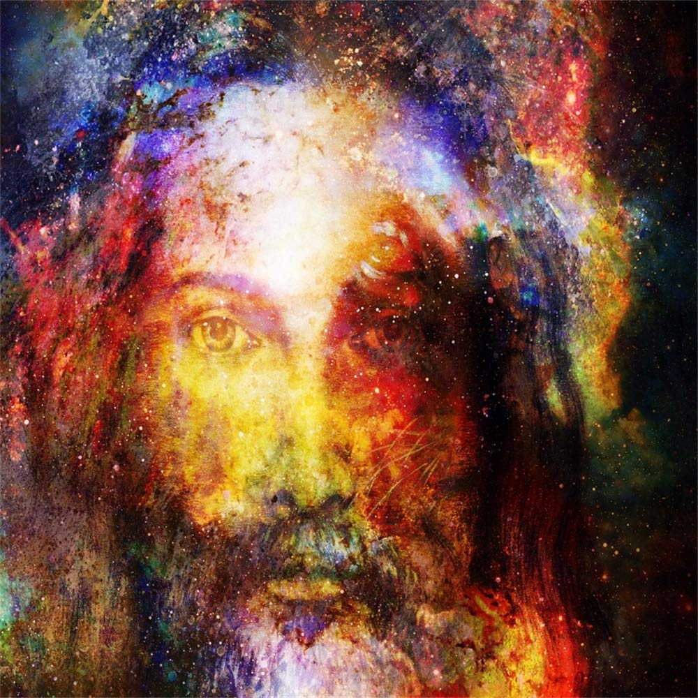 AOFOTO 8x8ft Abstract Jesus Face Backdrop - Nebula Christian Religious Photography Background for Church Events, Concerts, Festivals & Studio Props | Durable Vinyl Wallpaper for Cathedral Decor & Spiritual Photography