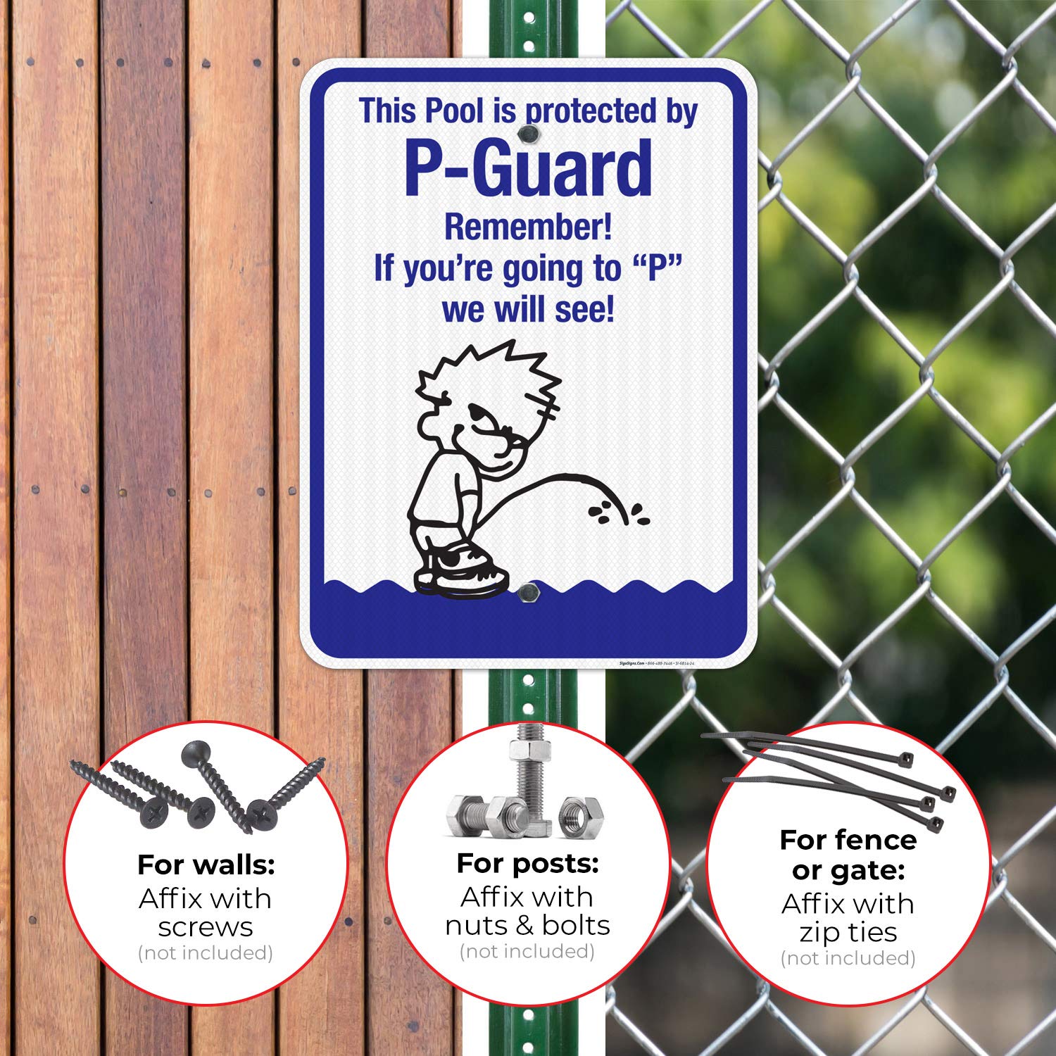 P-Guard Protected Pool Sign - 18x24 Inches, 3M EGP Reflective .080 Aluminum, Fade Resistant - Indoor/Outdoor Safety Sign for Swimming Pools, Backyards & Public Areas - Made in USA