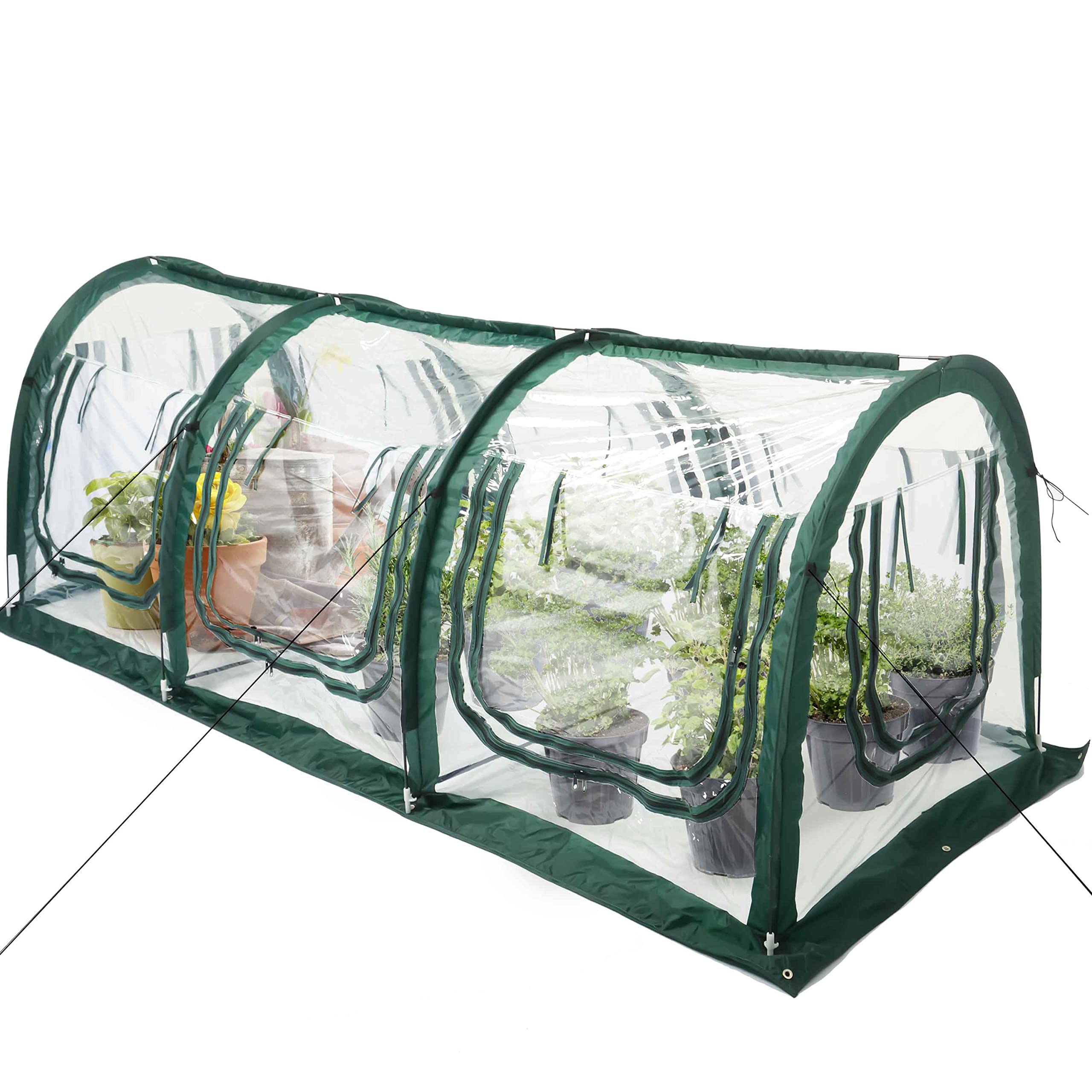 Poray Pop Up Tunnel Greenhouse - Portable Garden Greenhouse with PVC Cover & Mesh Netting - Protects Plants from Cold, Frost, Birds & Insects - Ideal for Outdoor Gardening, Seed Starting & Plant Protection