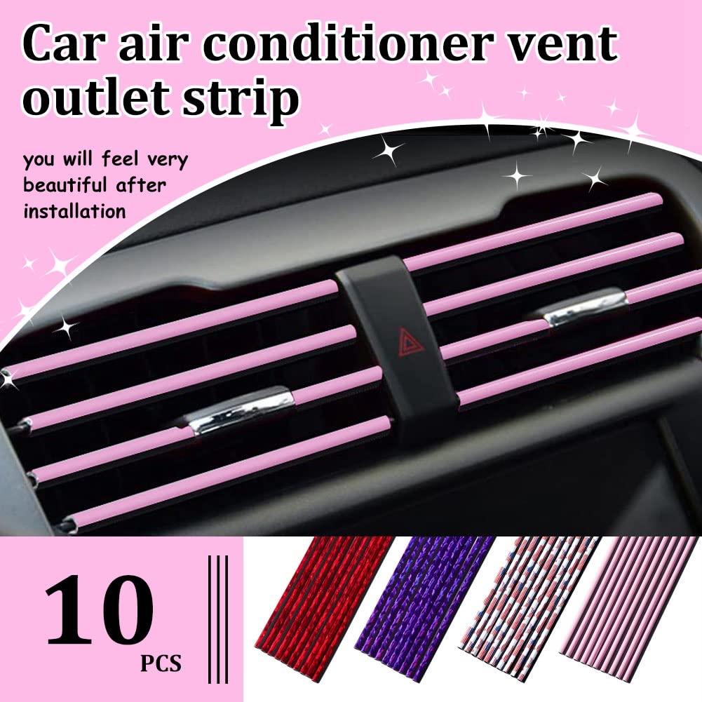 10 Pieces Pink Car Air Conditioner Decoration Strip DIY Interior Moulding Trim for Car Vent Outlet Auto Accessories - Perfect for Customizing Car Interior and Enhancing Style
