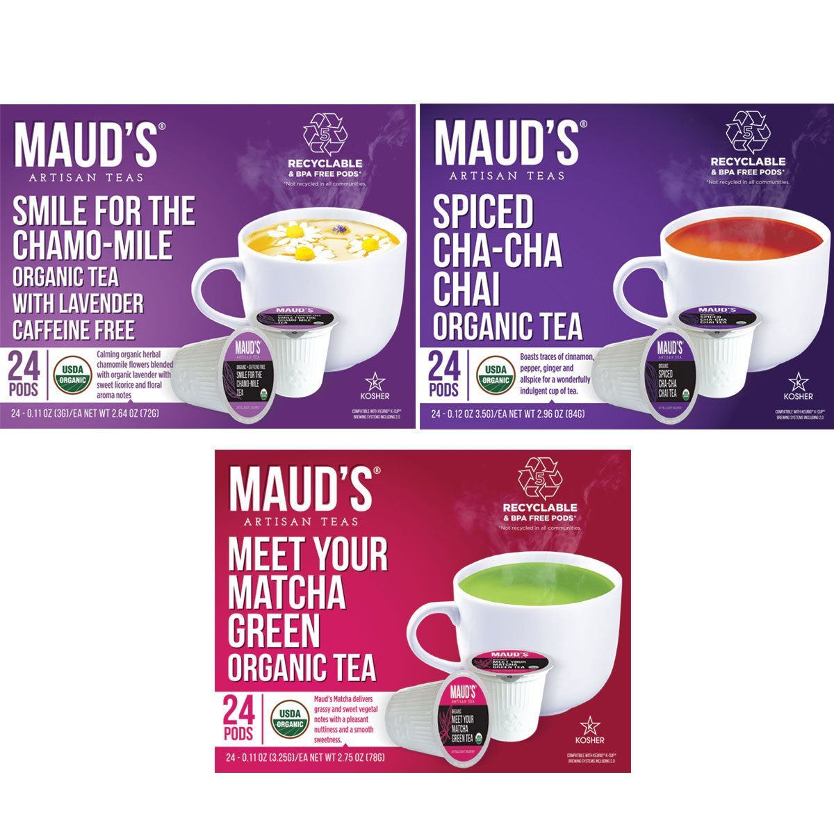 Organic Tea Variety Bundle by Maud's - Premium Loose Leaf Tea Sampler for Relaxation, Detox & Energy Boost - Perfect for Gifting, Home & Office Use