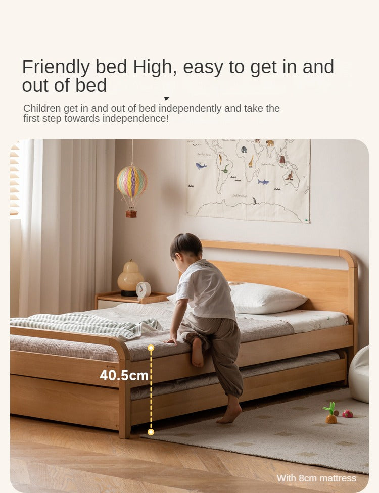 Solid Beech Wood Space-Saving Bunk Bed with Guardrails - Sturdy Twin Over Twin Loft Bed for Kids & Teens - Perfect for Small Bedrooms, Guest Rooms & Dormitories
