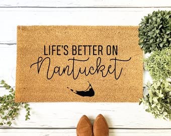 Nantucket & Cape Cod Welcome Doormat - Non-Slip Entry Rug for Beach Houses, Island Living, Summer Homes in Massachusetts - Perfect for Coastal Decor & Front Door Greetings