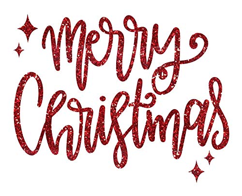 Christmas Iron on Transfer - Merry & Bright DIY Heat Transfer Decal for Holiday Pajamas & Shirts (Red Glitter) | Perfect for Christmas Family Matching Outfits & Holiday Party Apparel