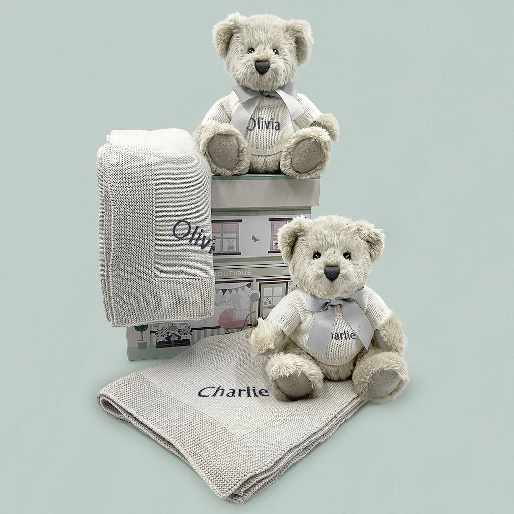 Cozy Bear & Soft Blanket Gift Set for Twins - Perfect for Baby Showers, Newborn Gifts & Nursery Decor (LBG1072) | Ideal for Cuddling, Playtime & Creating Sweet Memories