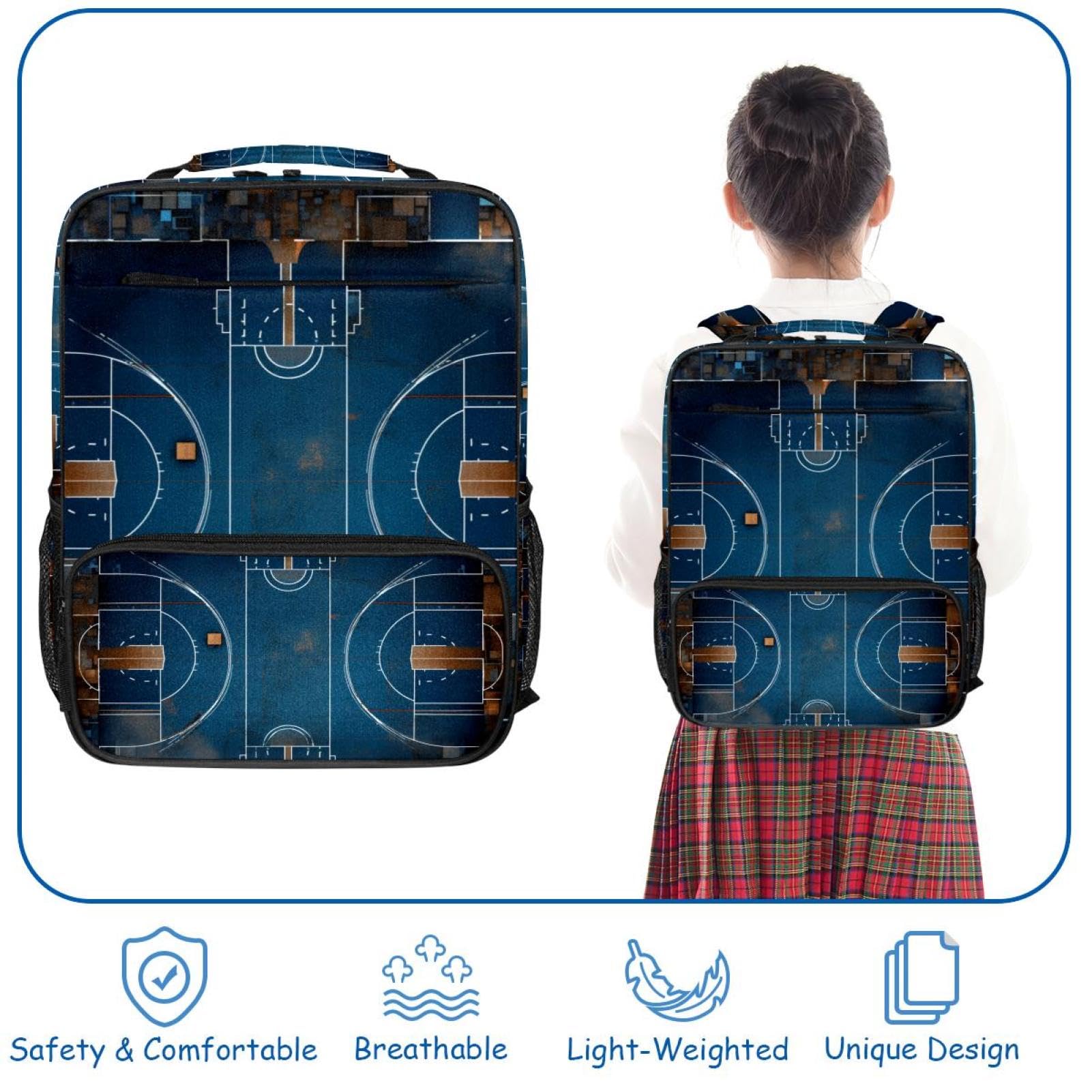 Premium Travel & Work Backpack - Durable Laptop Backpack with Art Basketball Court Design - Perfect for Business Trips, Commuting & School