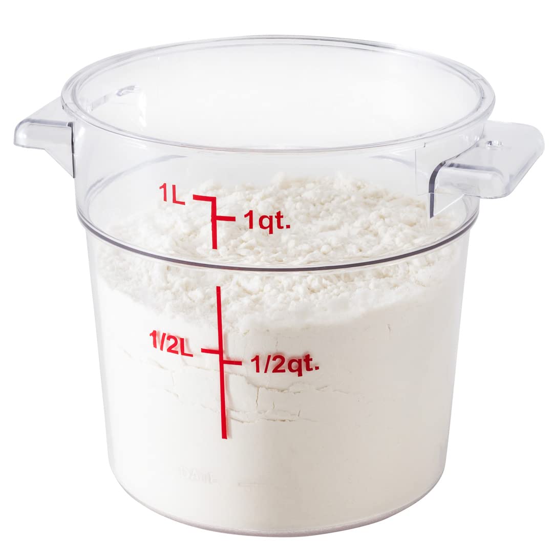 Restaurantware Met Lux 1 Quart (32 oz) Clear Plastic Food Storage Containers - 10-Pack Round Commercial Food Prep Buckets with Volume Markers, Lids Sold Separately | Space-Saving Kitchen Organization for Restaurants, Catering & Meal Prep
