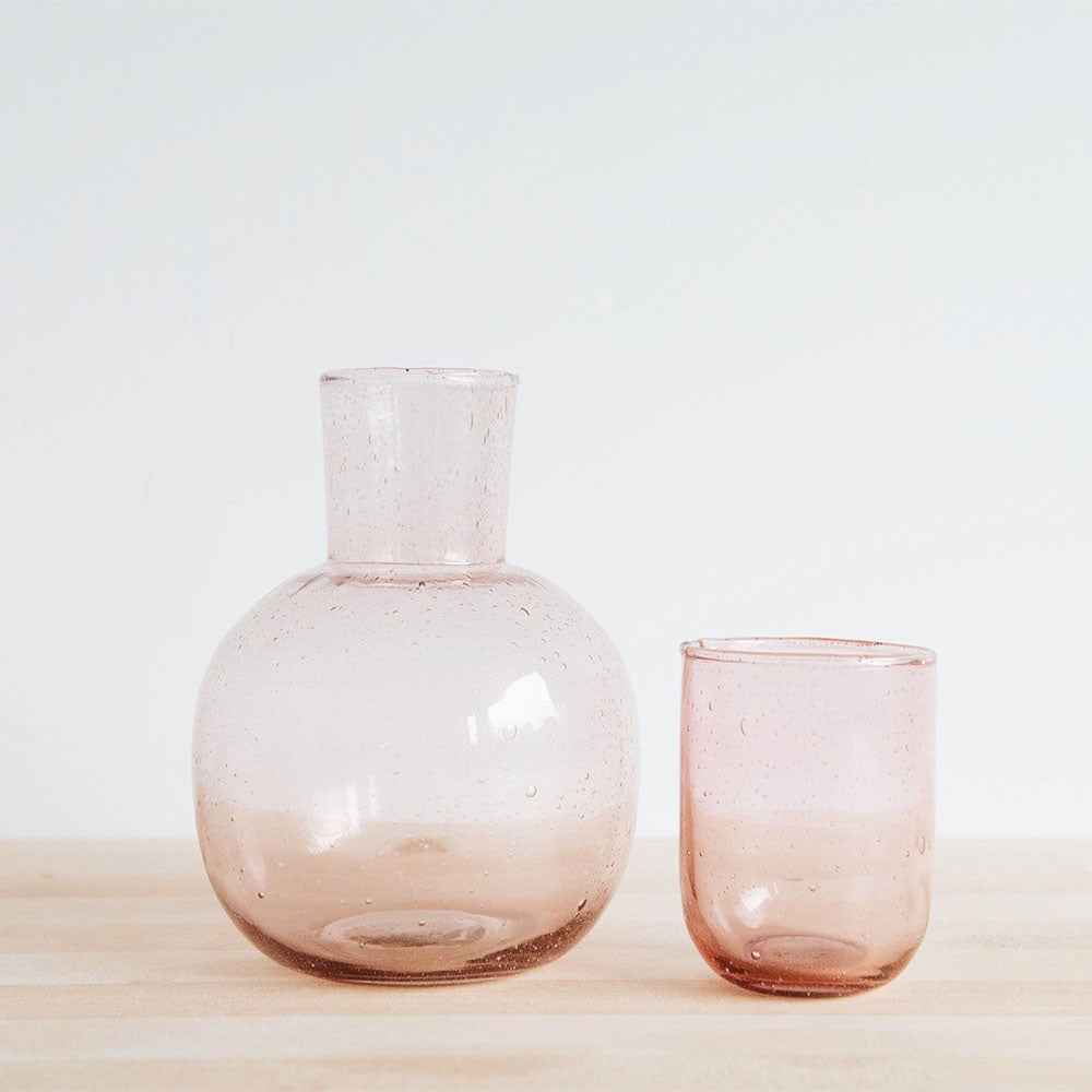 Hand Blown Glass Carafe & Cup Set - Elegant Petal Design for Wine, Water, or Juice - Perfect for Dining, Gifting, and Home Decor