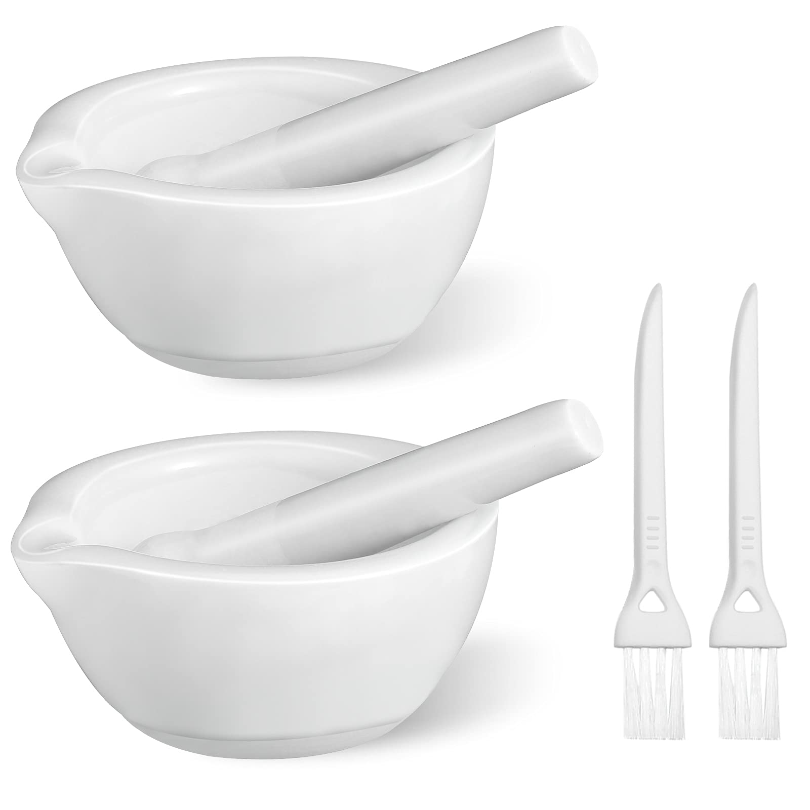 2 Sets Mini Porcelain Mortar and Pestle Set - Premium Herb Grinder & Spice Crusher for Kitchen - Perfect for Grinding Seasonings, Herbs, Nuts, and Medicine - Includes 2 Cleaning Brushes (Great for Home Cooking, Pharmacy Use & DIY Essential Oils)
