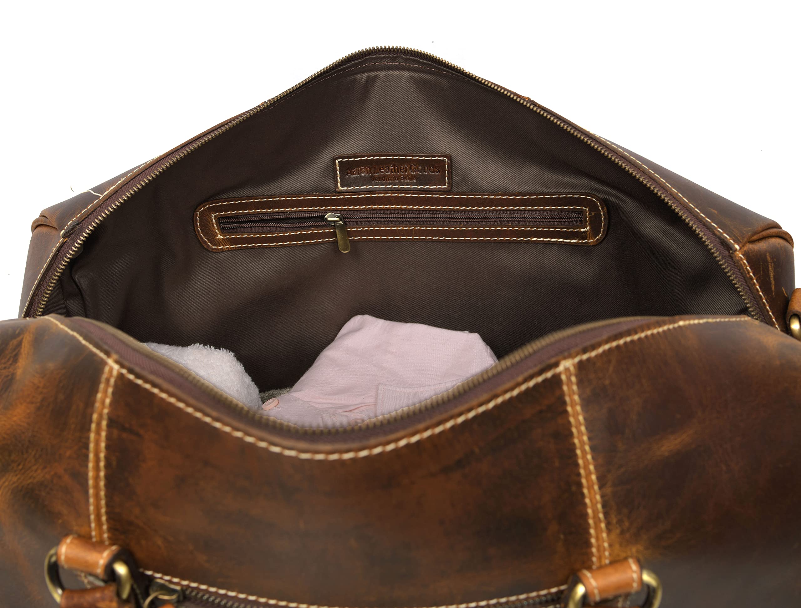 Premium Genuine Leather Travel Duffel Bag - Waterproof Gym & Sports Duffel with Shoulder Strap - Perfect Carry-On Luggage for Airplane Travel - Ideal Father's Day Gift for Men by Aaron Leather Goods | Business Trips, Gym Workouts & Weekend Getaways