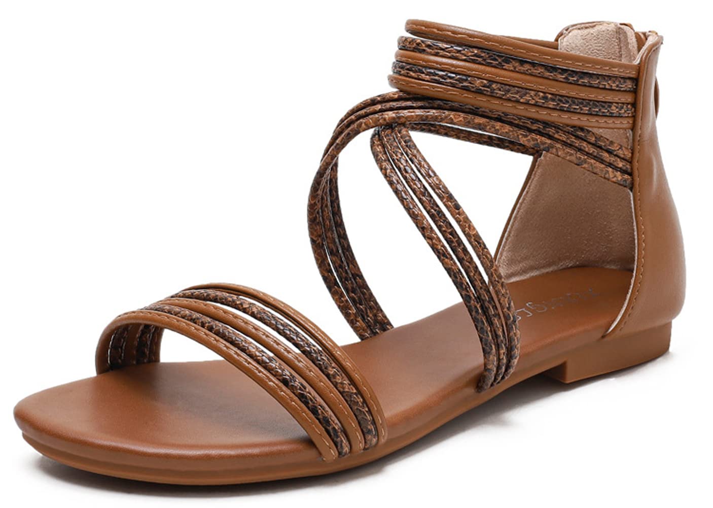 Women's Flat Sandals with Snake Print - Bohemian Summer Beach Sandals for Casual Wear | Perfect for Vacations, Travel & Outdoor Activities
