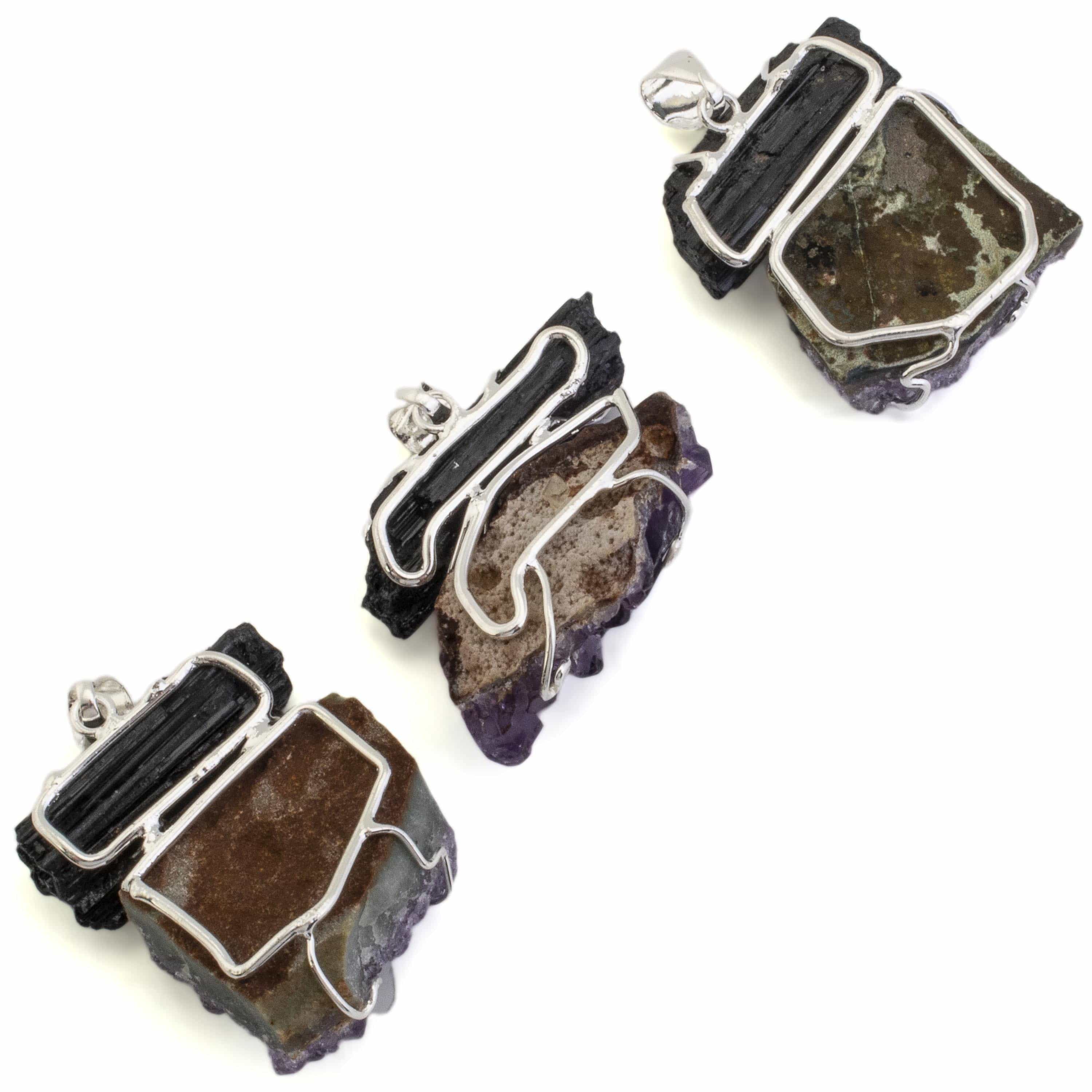 Natural Amethyst & Black Tourmaline Pendant Necklace - Healing Crystal Jewelry for Protection & Stress Relief | Perfect for Meditation, Yoga & Spiritual Gifts