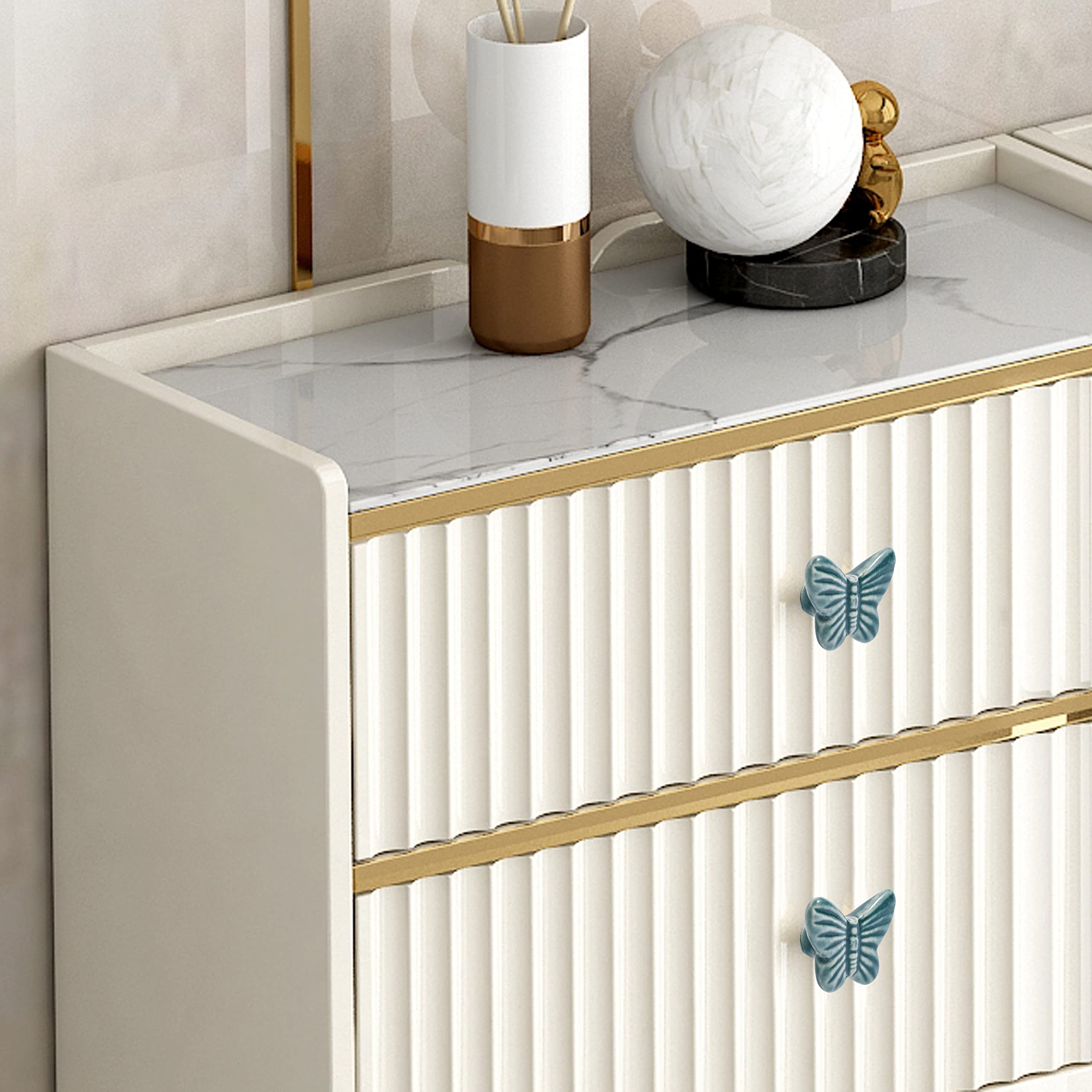 Vintage Ceramic Butterfly Cabinet Knobs & Drawer Pulls - Set of 12 Dark Green Handles for Kitchen, Bathroom & Furniture Upgrade | Elegant Home Decor Hardware