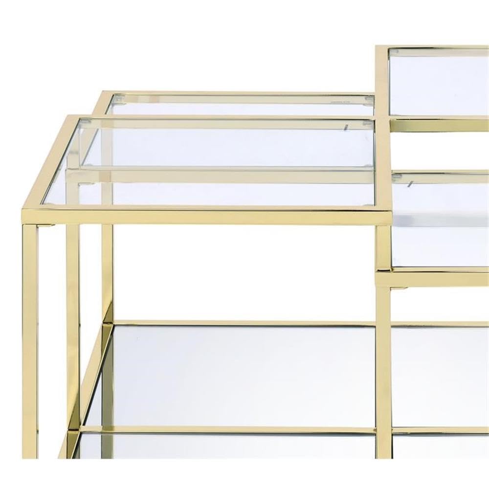 Acme Uchenna Modern Glass Top Coffee Table with Sturdy Metal Frame - Clear Tempered Glass & Gold Finish - Perfect for Living Room, Lounge & Office Decor