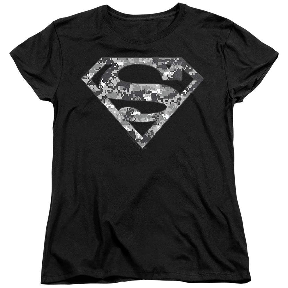 Superman Urban Camo Shield Graphic Women's T-Shirt - Comfortable Casual Tee for Superhero Fans, Streetwear & Everyday Wear