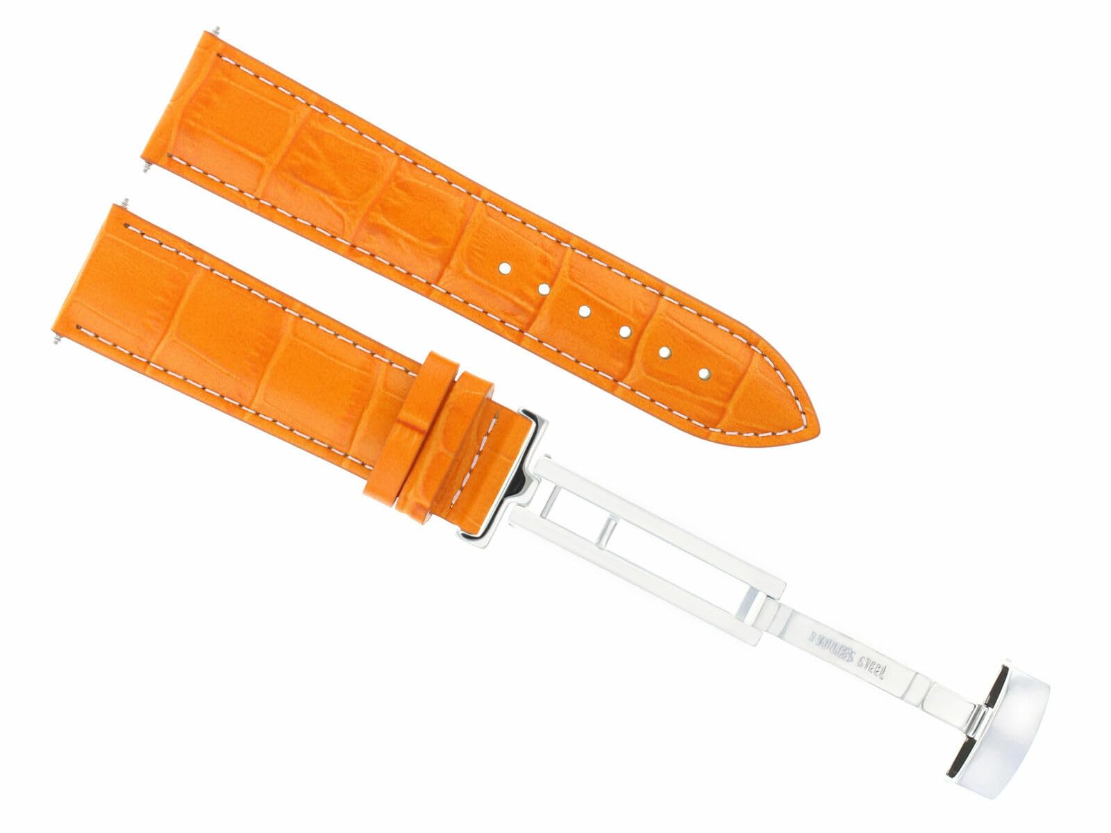 18mm Genuine Leather Watch Band Strap for Invicta Diver Watches - Orange with White Stitching & Deployment Clasp | Durable Replacement Strap for Men's Sports, Casual & Dress Watches