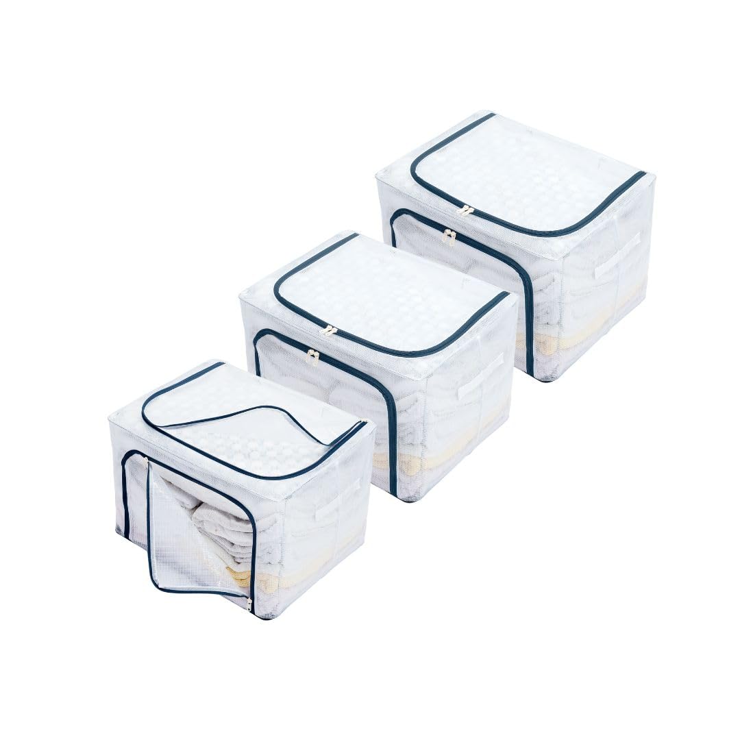 3Pcs Foldable Transparent Storage Bags for Wardrobe, Blankets, Quilts & Bedding - Multi-Access Closet Organizer for Diapers, Clothes, Toys & Blocks | Portable Space-Saving Solution for Home, Travel & Nursery Organization